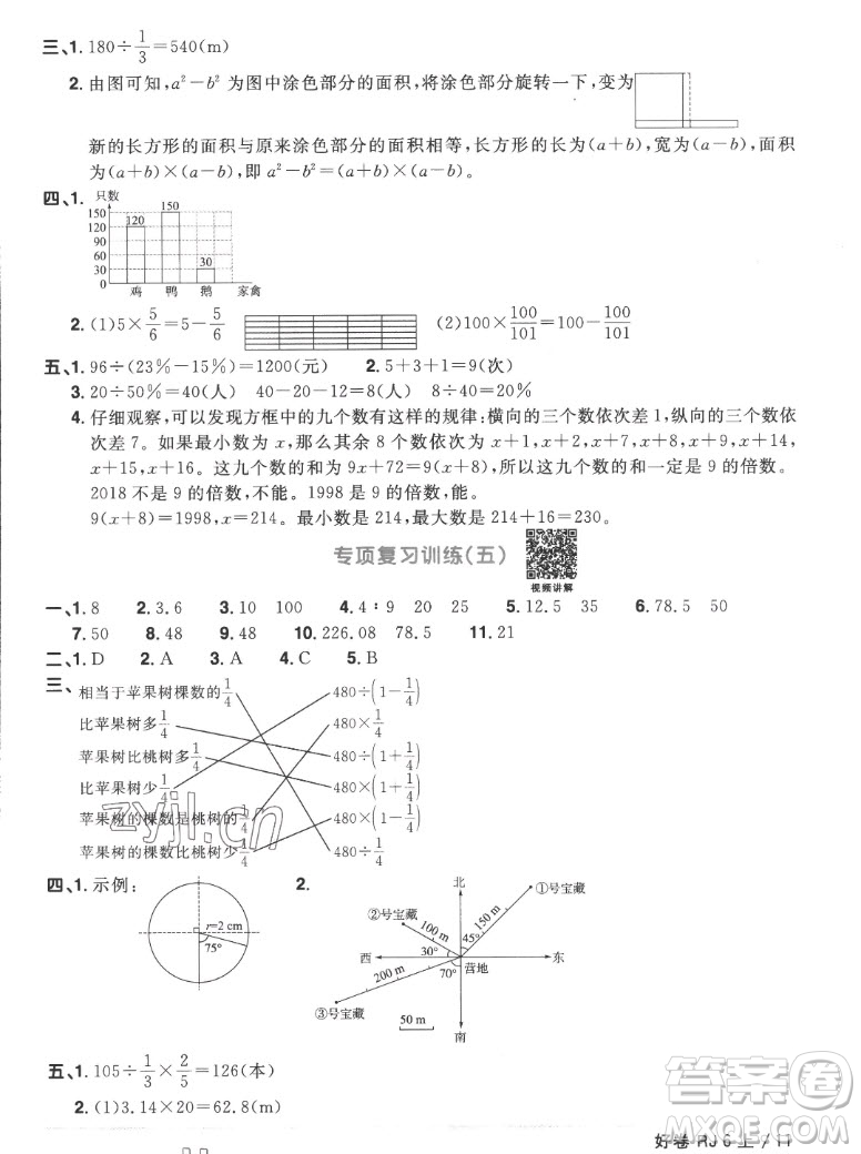 江西教育出版社2022陽光同學(xué)一線名師全優(yōu)好卷數(shù)學(xué)六年級上冊人教版答案