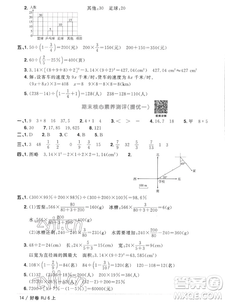 江西教育出版社2022陽光同學(xué)一線名師全優(yōu)好卷數(shù)學(xué)六年級上冊人教版答案