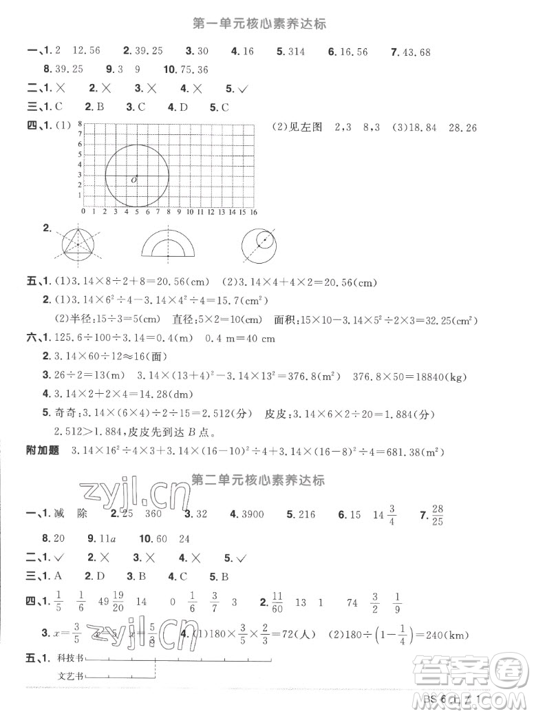 江西教育出版社2022陽光同學(xué)一線名師全優(yōu)好卷數(shù)學(xué)六年級上冊北師版答案