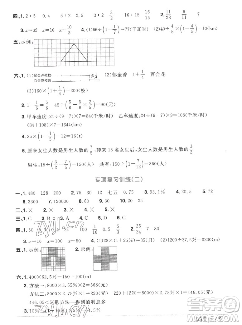 江西教育出版社2022陽光同學(xué)一線名師全優(yōu)好卷數(shù)學(xué)六年級上冊北師版答案