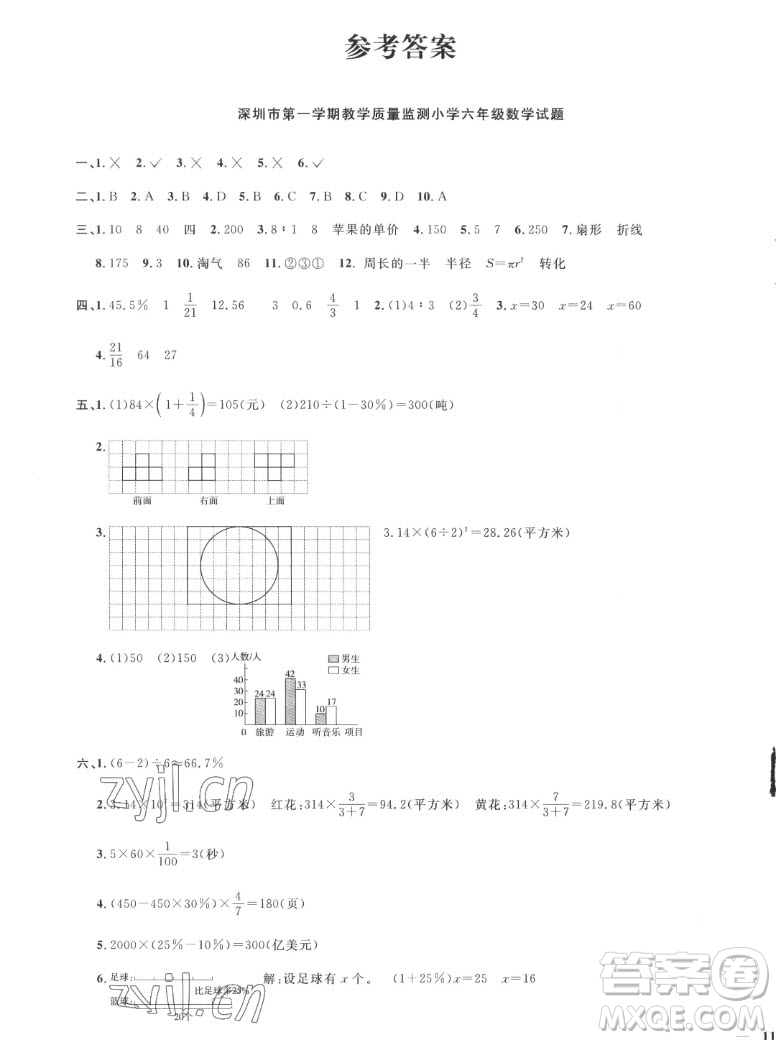 江西教育出版社2022陽光同學(xué)一線名師全優(yōu)好卷數(shù)學(xué)六年級上冊北師版答案