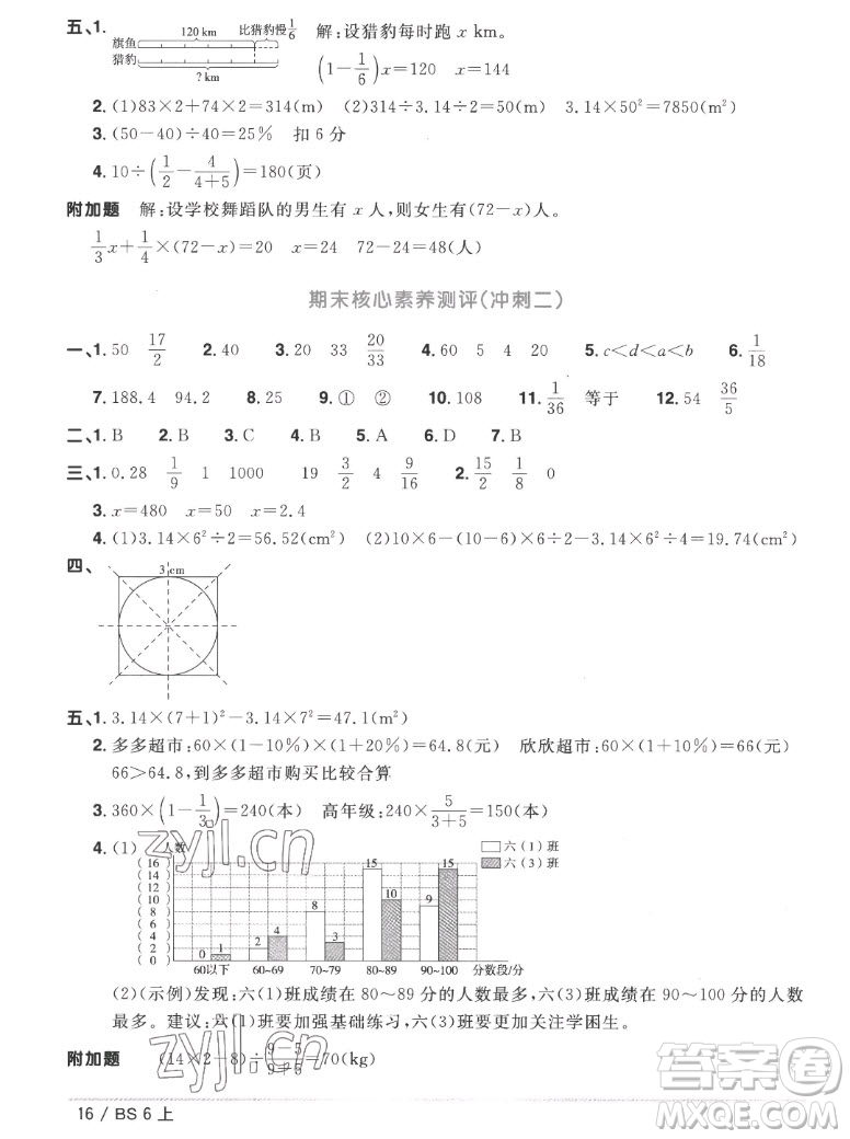 江西教育出版社2022陽光同學(xué)一線名師全優(yōu)好卷數(shù)學(xué)六年級上冊北師版答案