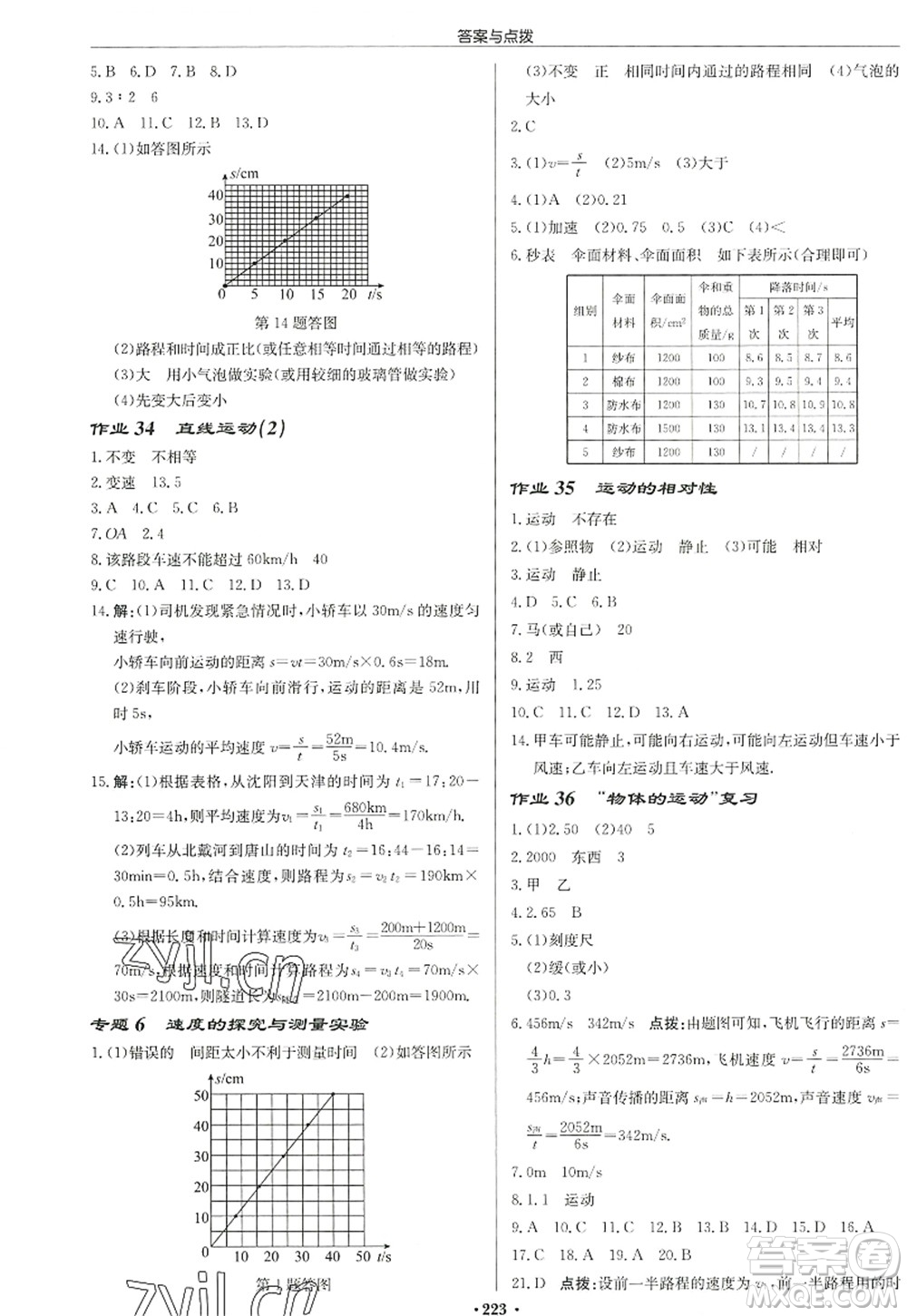 龍門書(shū)局2022啟東中學(xué)作業(yè)本八年級(jí)物理上冊(cè)JS江蘇版宿遷專版答案