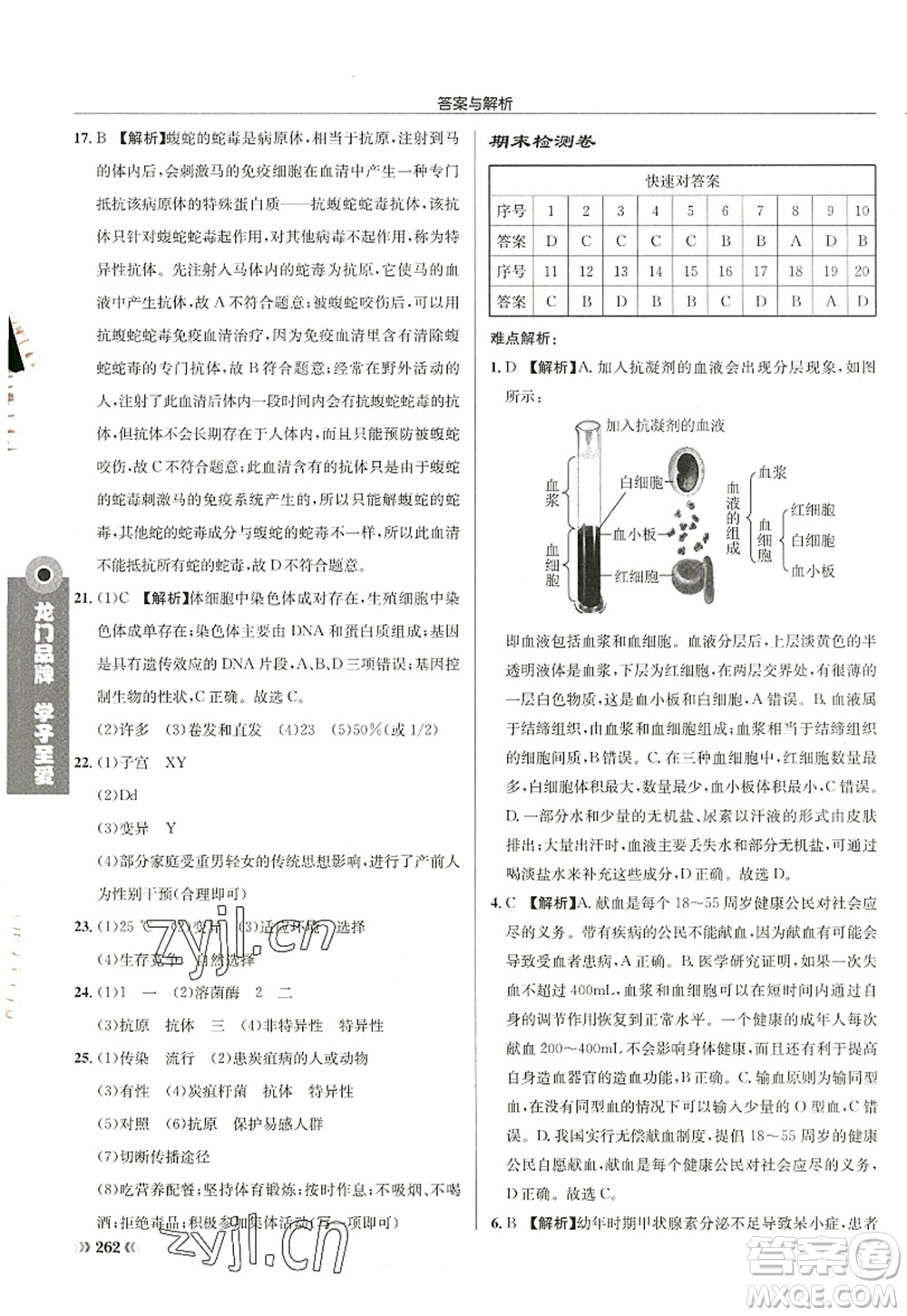 龍門(mén)書(shū)局2022啟東中學(xué)作業(yè)本八年級(jí)生物全一冊(cè)SK蘇科版答案