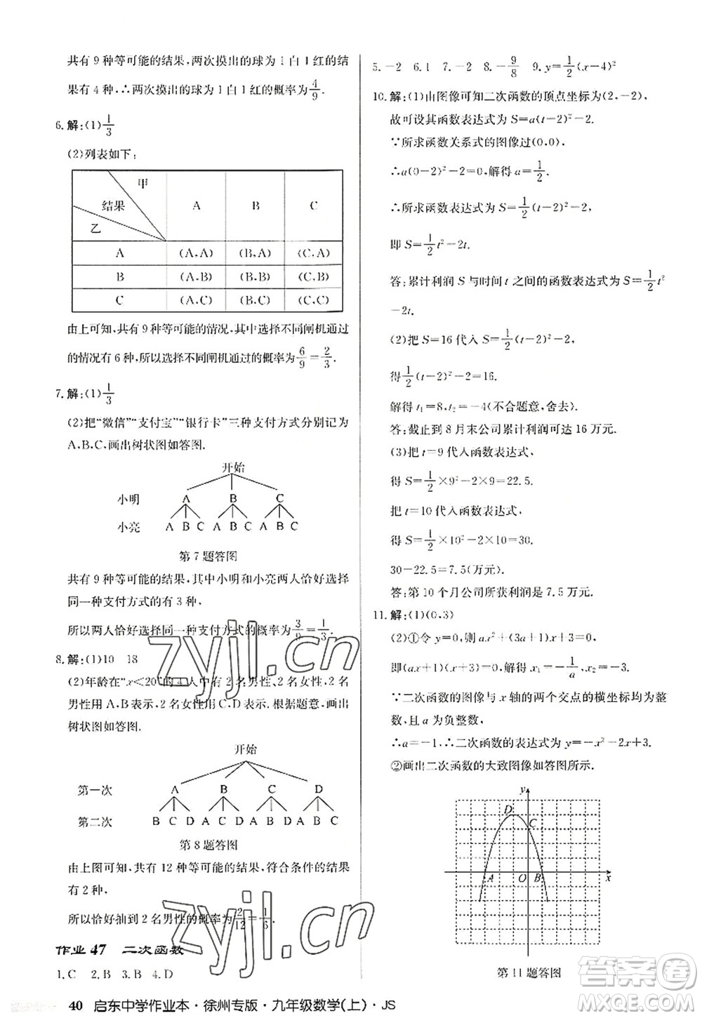 龍門書局2022啟東中學作業(yè)本九年級數(shù)學上冊JS江蘇版徐州專版答案