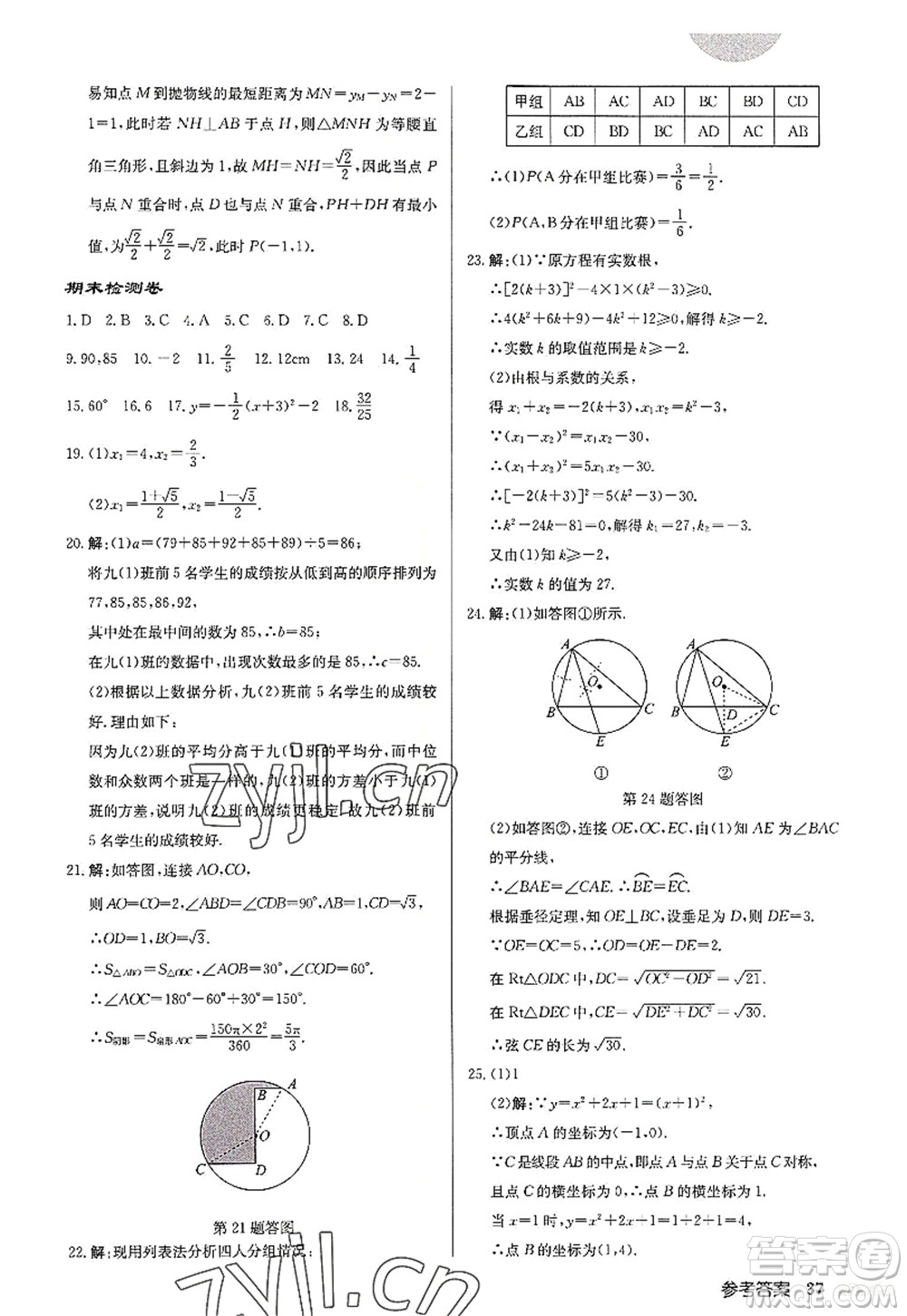 龍門(mén)書(shū)局2022啟東中學(xué)作業(yè)本九年級(jí)數(shù)學(xué)上冊(cè)JS江蘇版宿遷專(zhuān)版答案