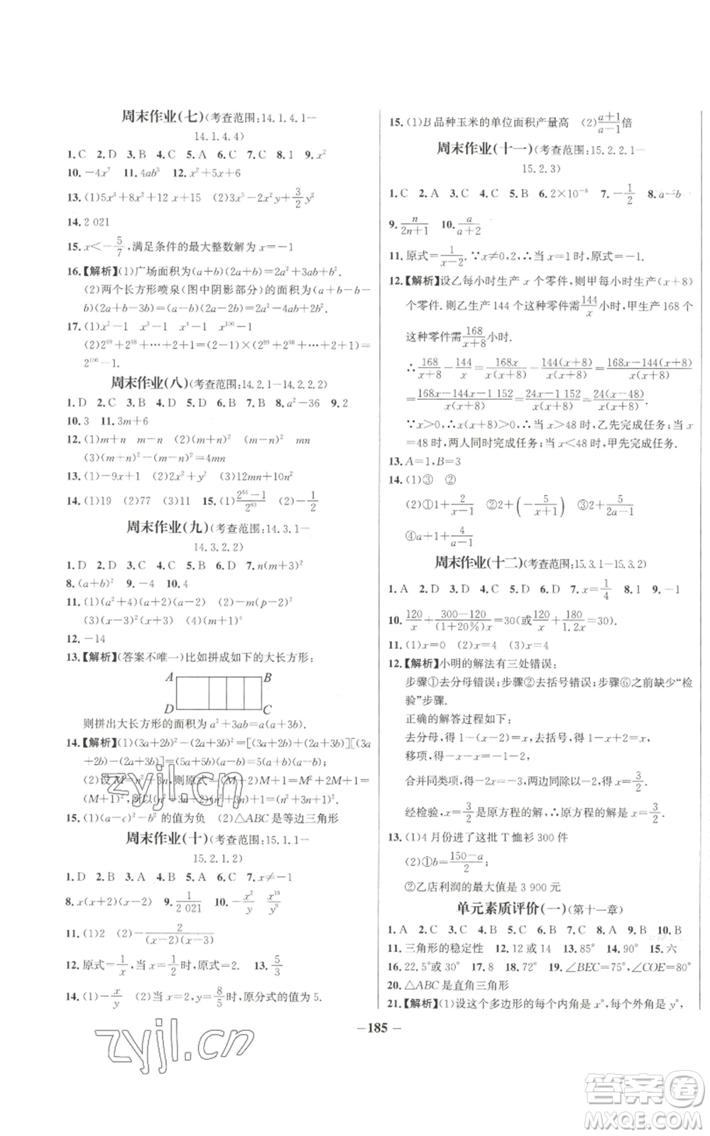 未來出版社2022秋季世紀金榜初中百練百勝八年級上冊數(shù)學人教版參考答案