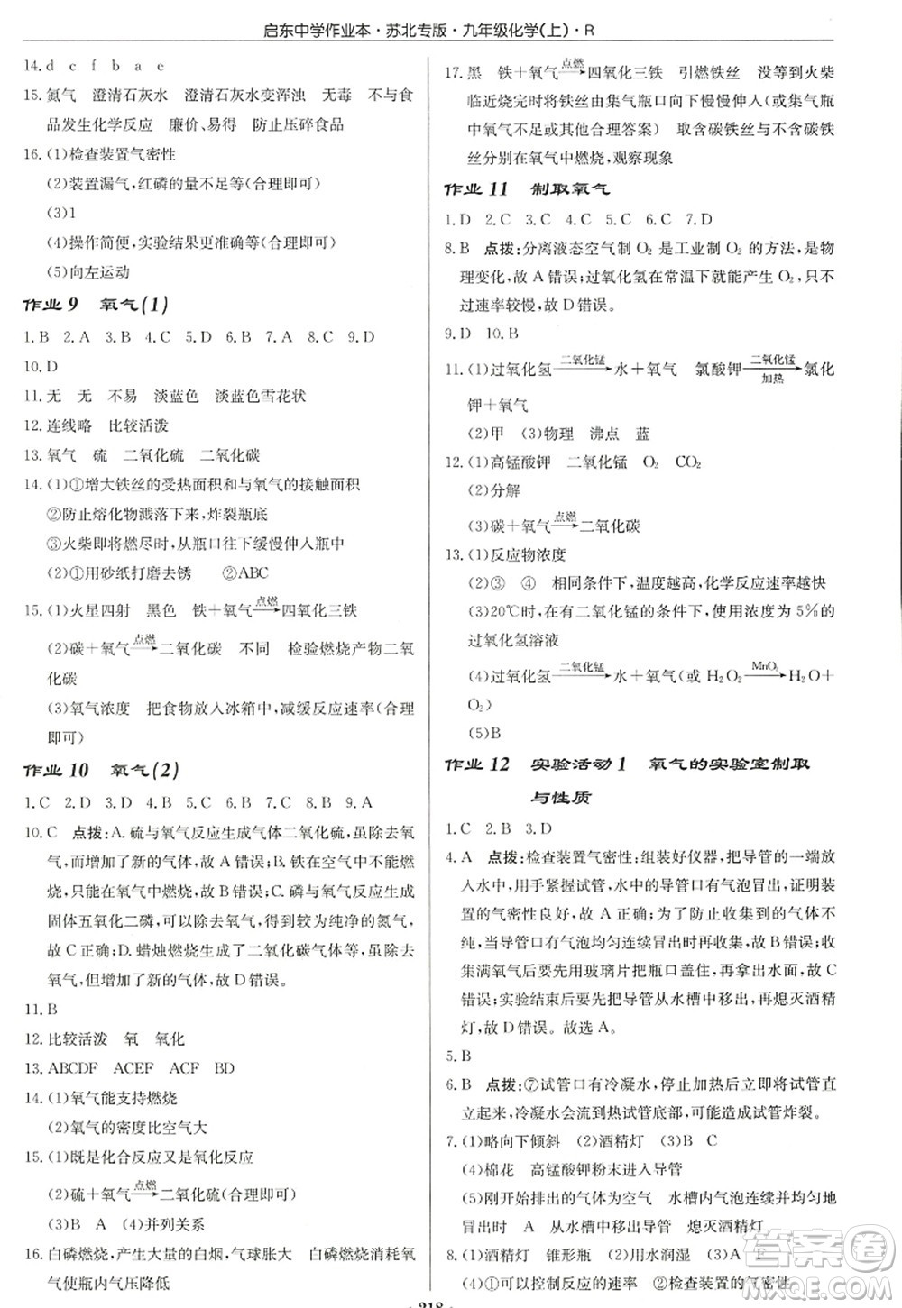 龍門書局2022啟東中學(xué)作業(yè)本九年級化學(xué)上冊R人教版蘇北專版答案