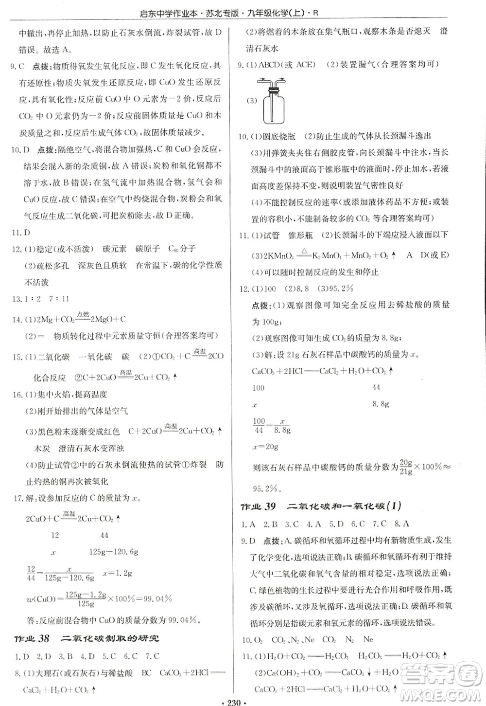 龍門書局2022啟東中學(xué)作業(yè)本九年級化學(xué)上冊R人教版蘇北專版答案