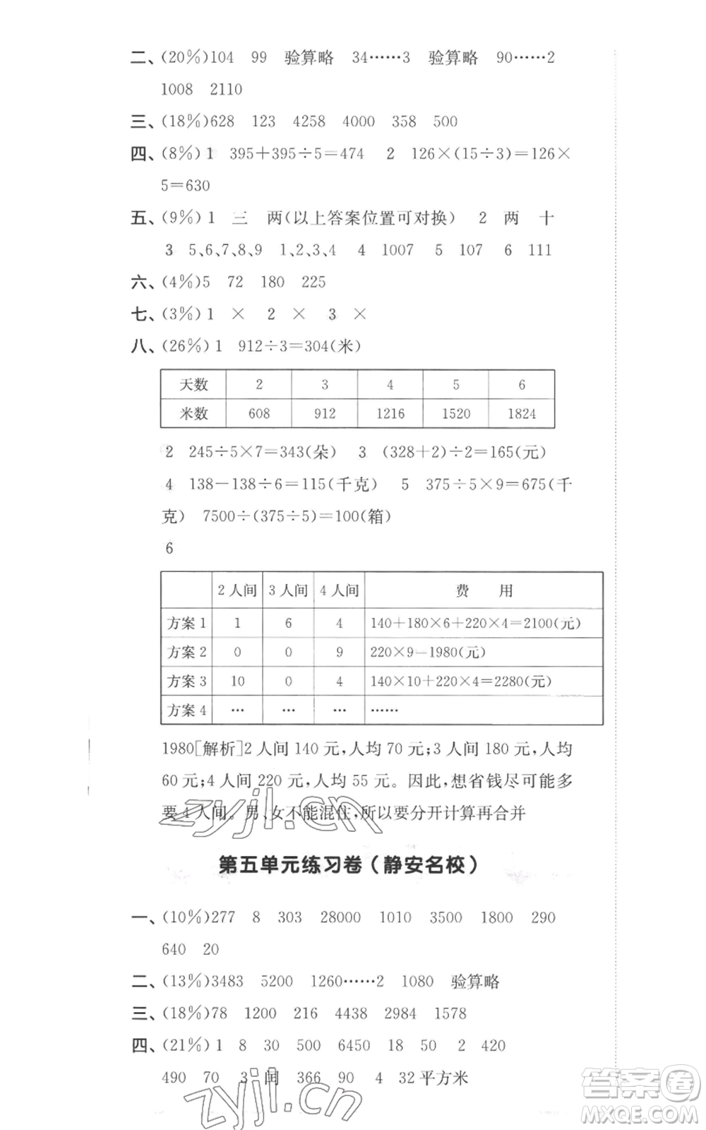 華東師范大學(xué)出版社2022上海名校名卷三年級(jí)上冊(cè)數(shù)學(xué)滬教版參考答案