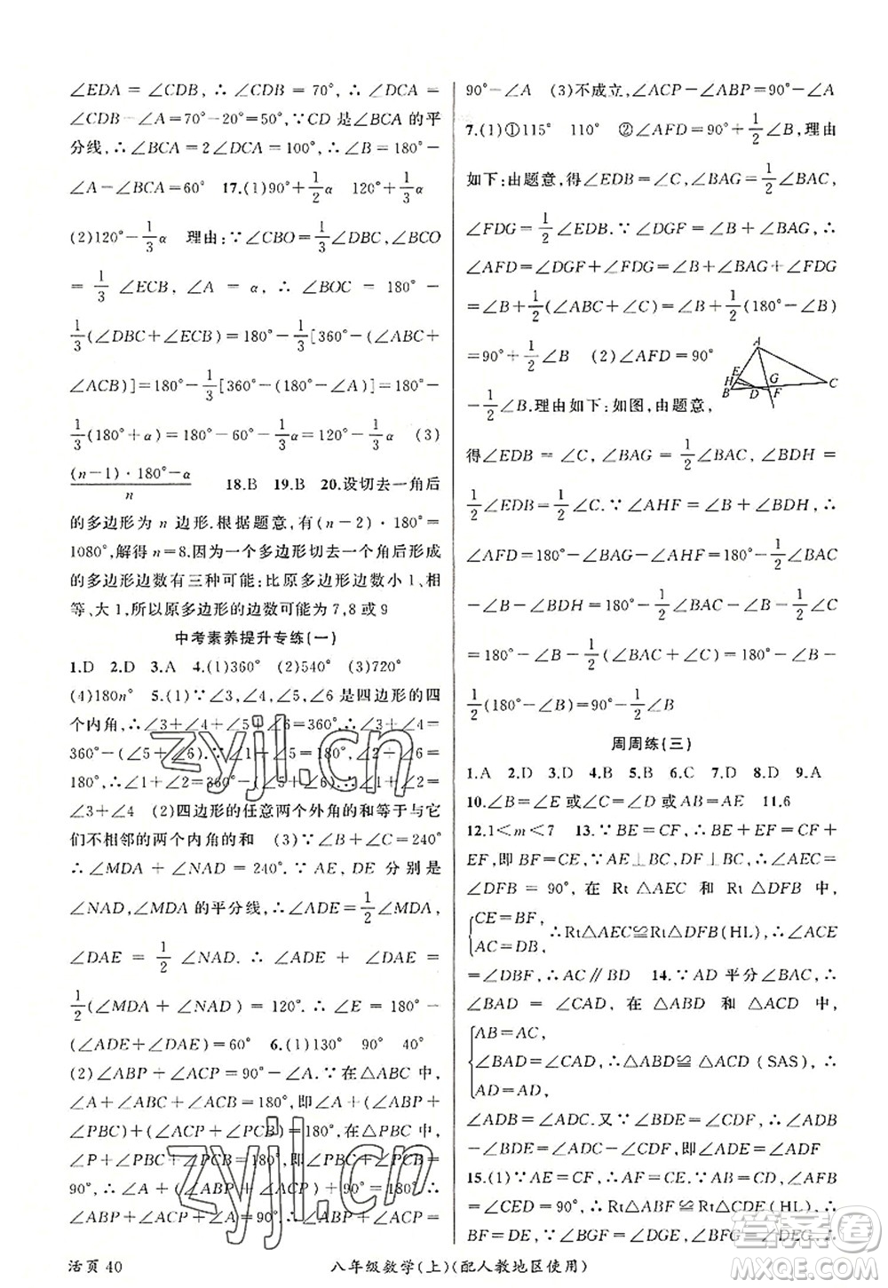 新疆青少年出版社2022原創(chuàng)新課堂八年級數(shù)學上冊人教版答案