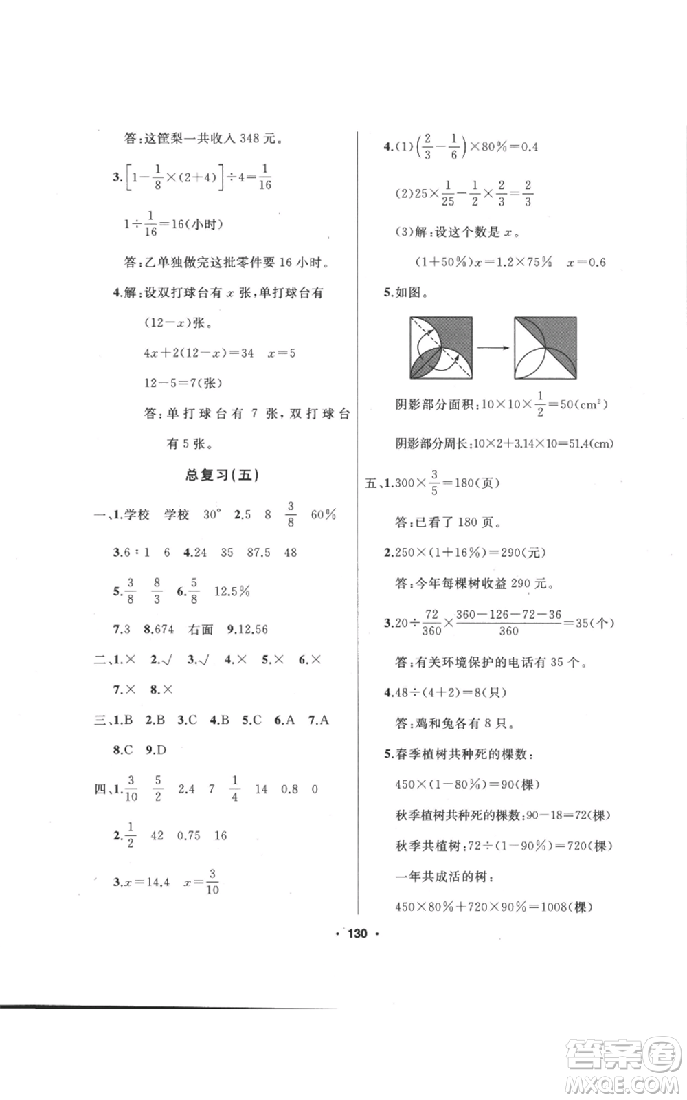 延邊人民出版社2022秋季試題優(yōu)化課堂同步六年級(jí)上冊(cè)數(shù)學(xué)人教版參考答案