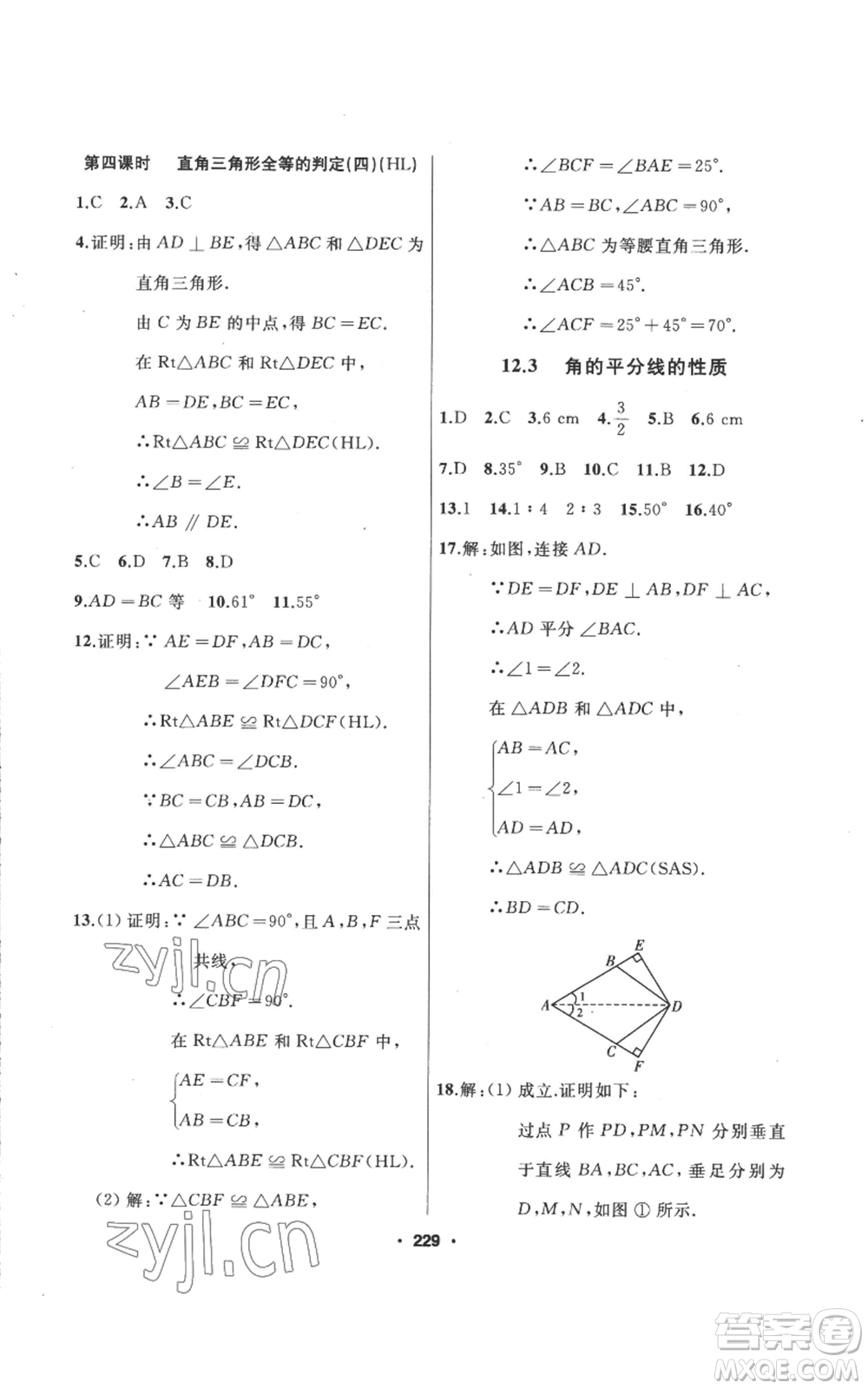 延邊人民出版社2022秋季試題優(yōu)化課堂同步八年級上冊數(shù)學(xué)人教版參考答案