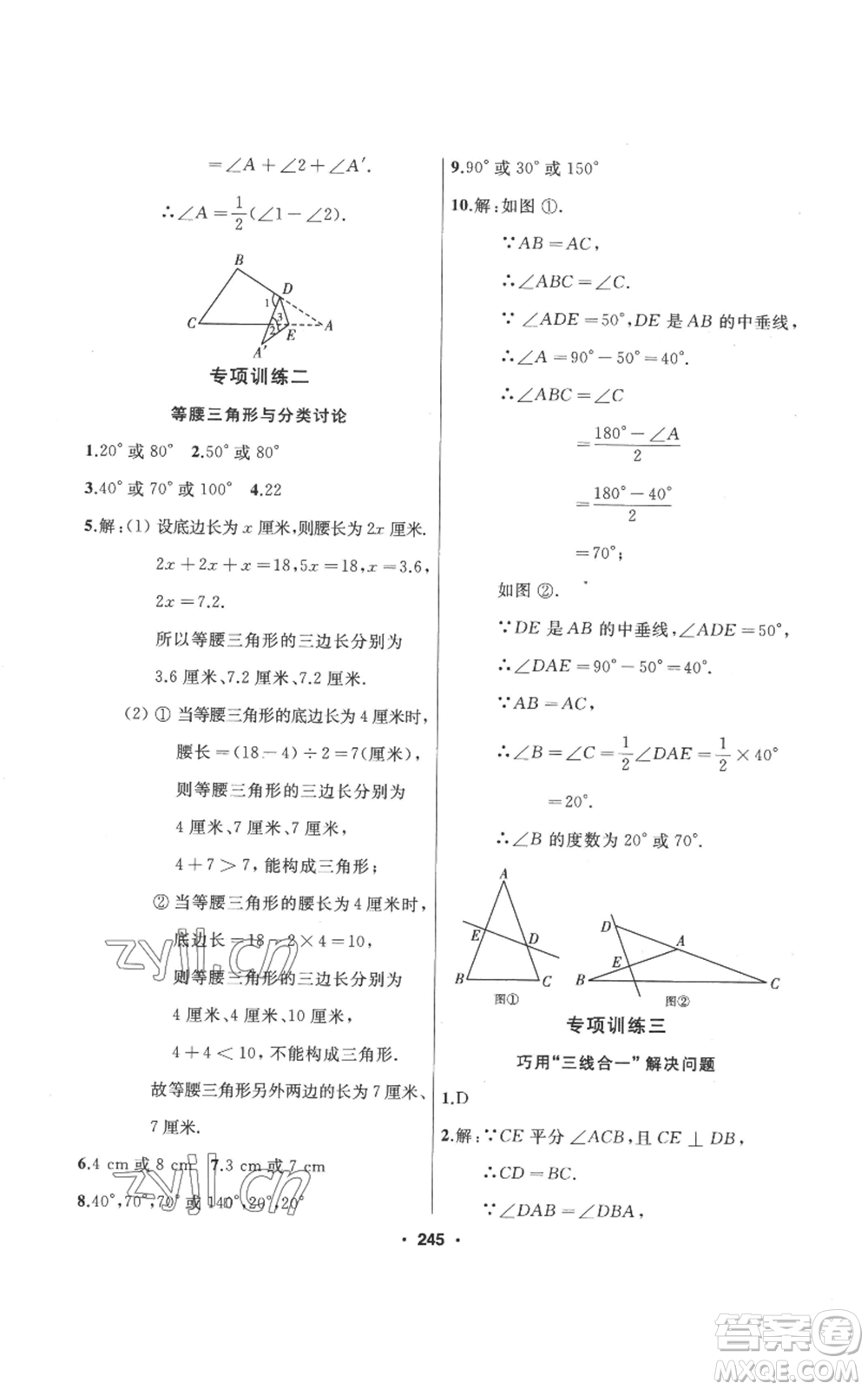 延邊人民出版社2022秋季試題優(yōu)化課堂同步八年級上冊數(shù)學(xué)人教版參考答案