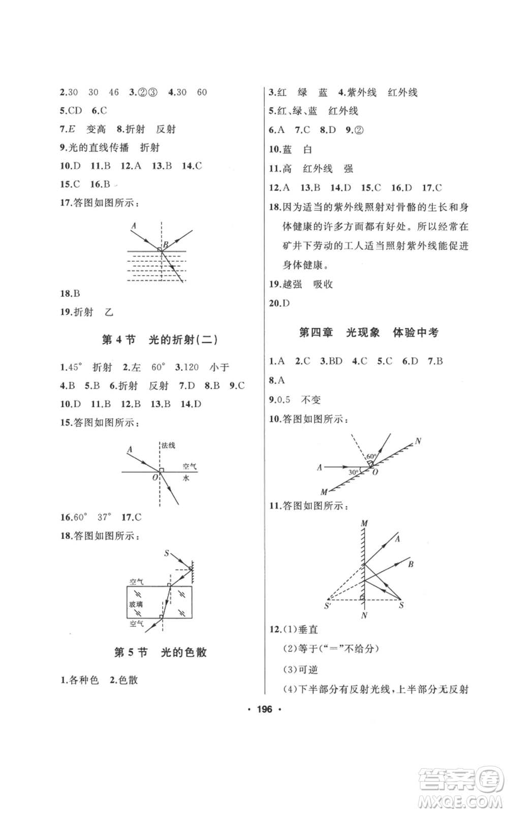 延邊人民出版社2022秋季試題優(yōu)化課堂同步八年級(jí)上冊(cè)物理人教版參考答案