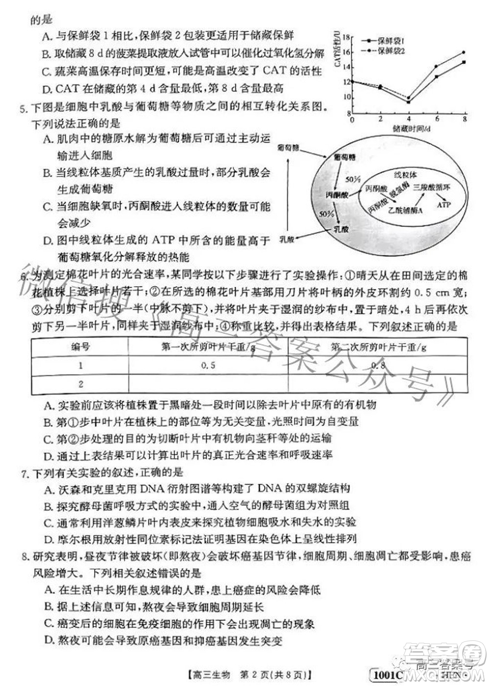 2023屆金太陽(yáng)8月聯(lián)考1001C高三生物試題及答案