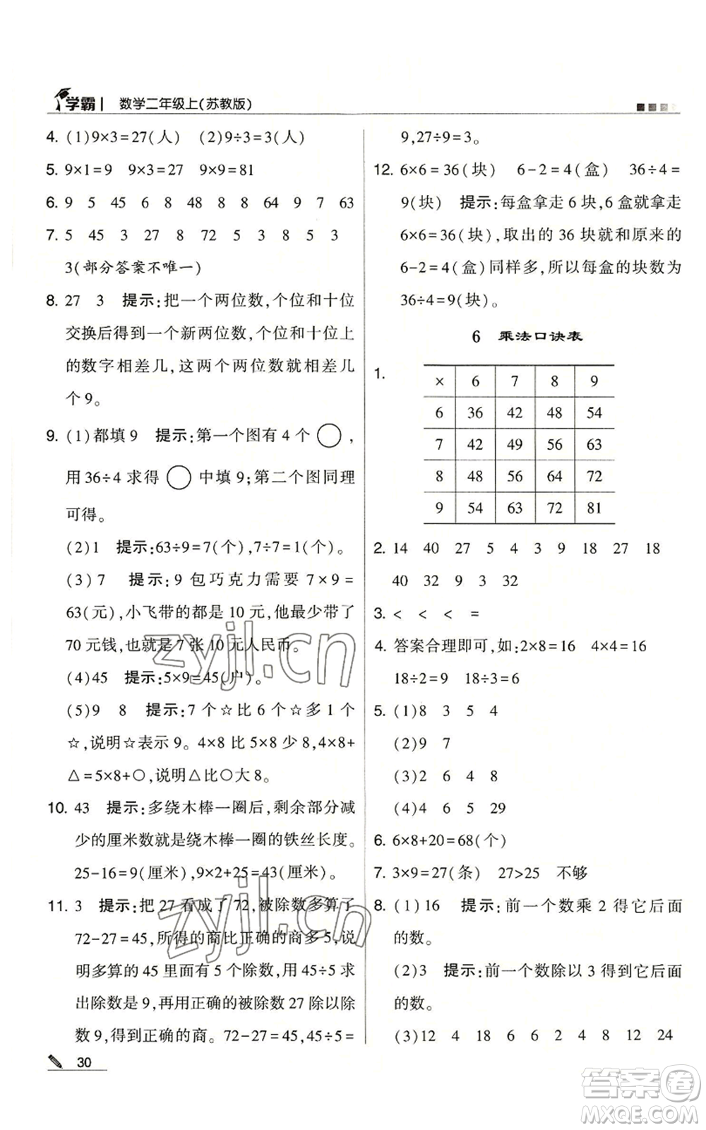 甘肅少年兒童出版社2022經(jīng)綸學典學霸二年級上冊數(shù)學蘇教版參考答案