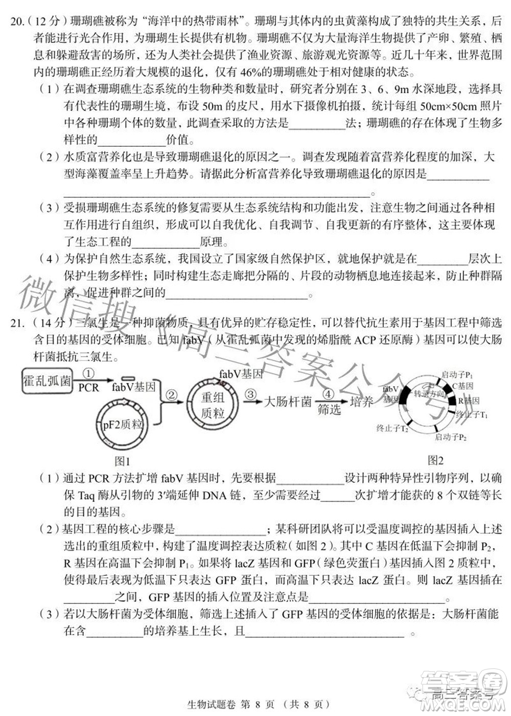 A佳教育2022年8月高三入學摸底測試生物試題及答案