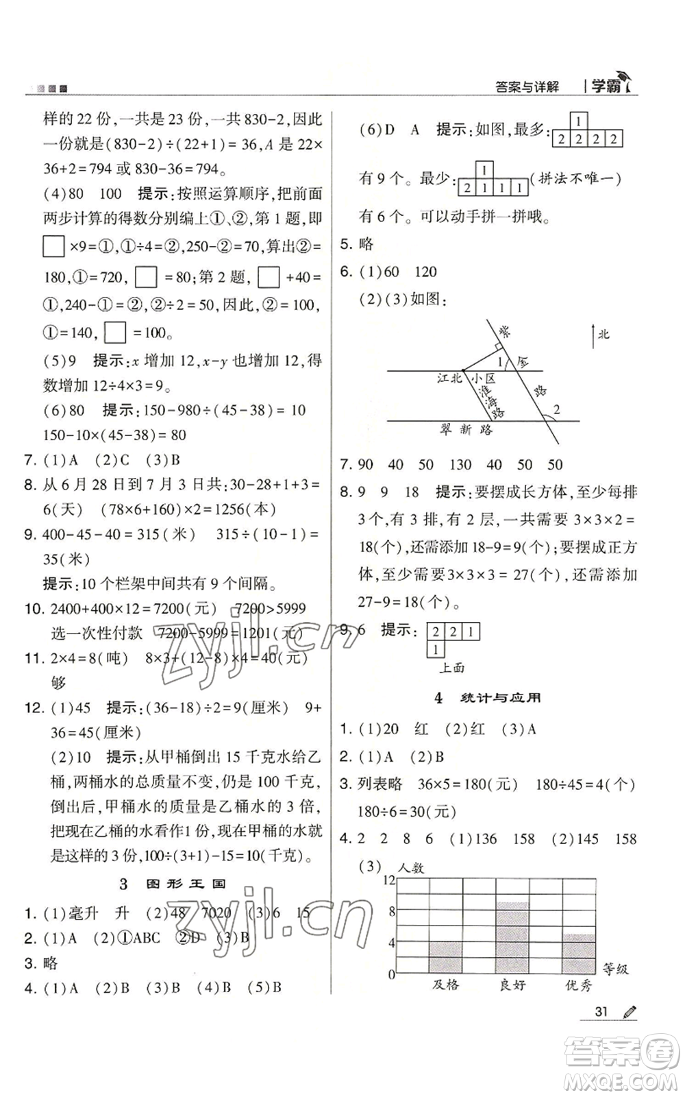 甘肅少年兒童出版社2022經(jīng)綸學典學霸四年級上冊數(shù)學蘇教版參考答案