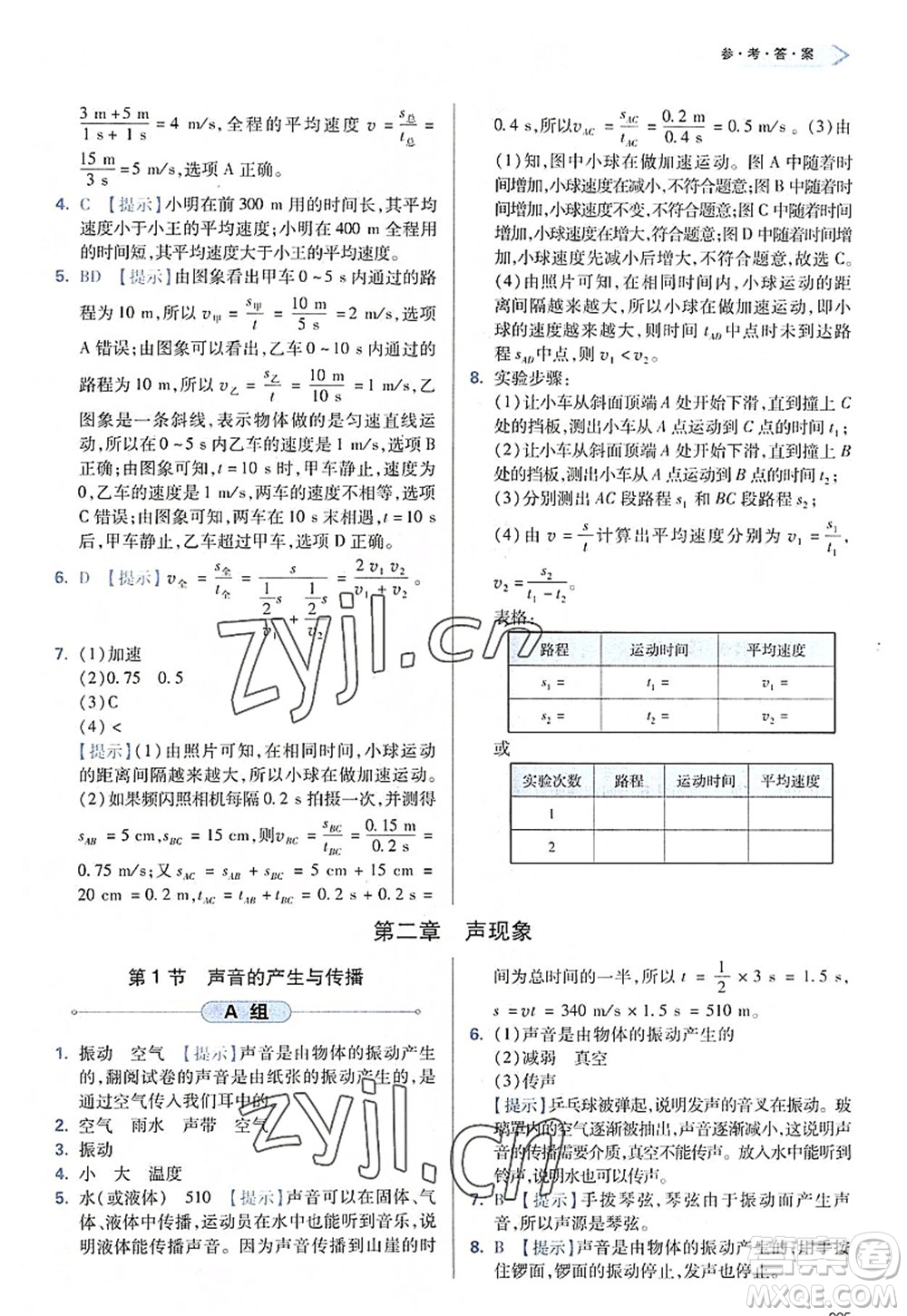 天津教育出版社2022學(xué)習(xí)質(zhì)量監(jiān)測八年級物理上冊人教版答案