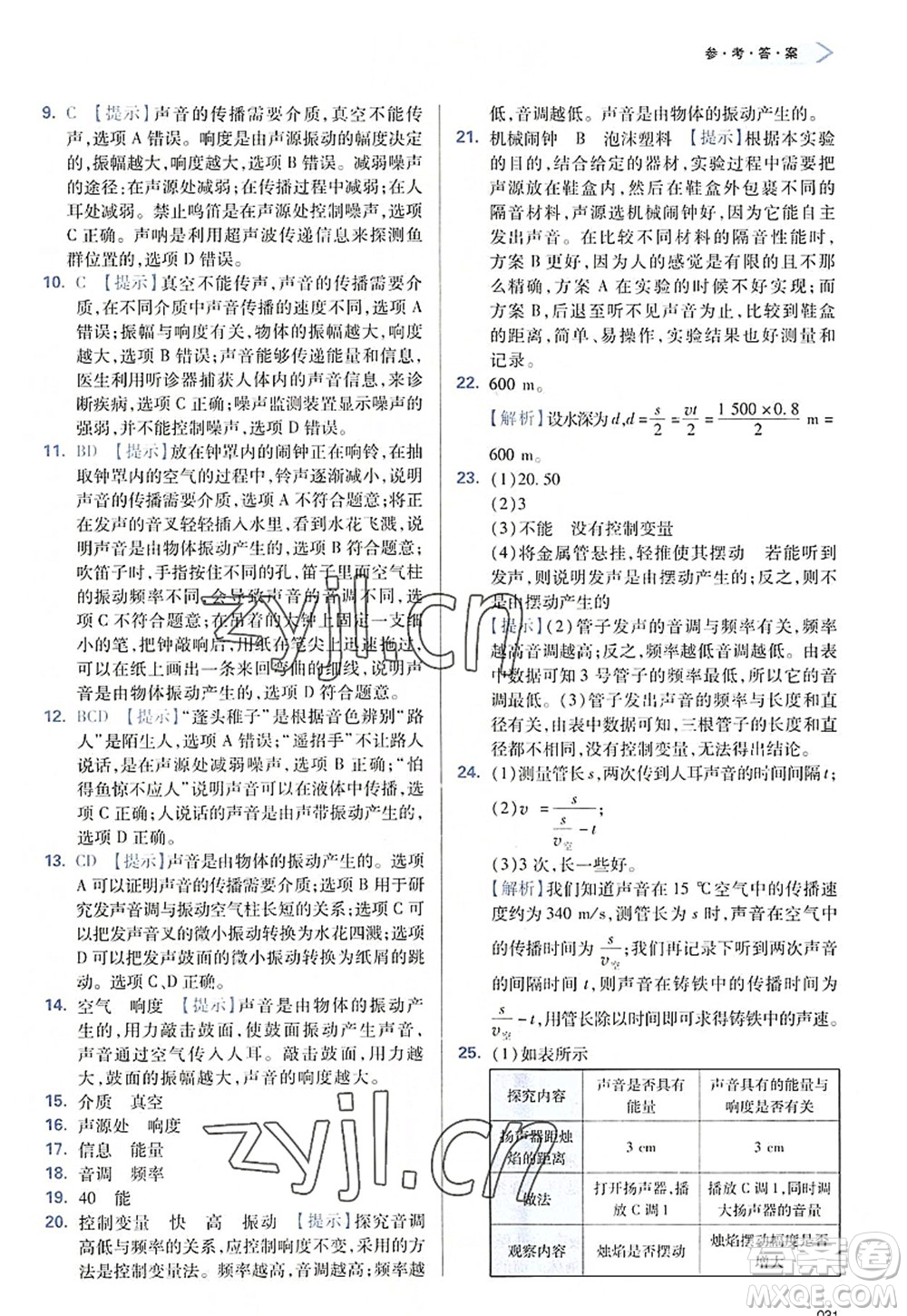 天津教育出版社2022學(xué)習(xí)質(zhì)量監(jiān)測八年級物理上冊人教版答案