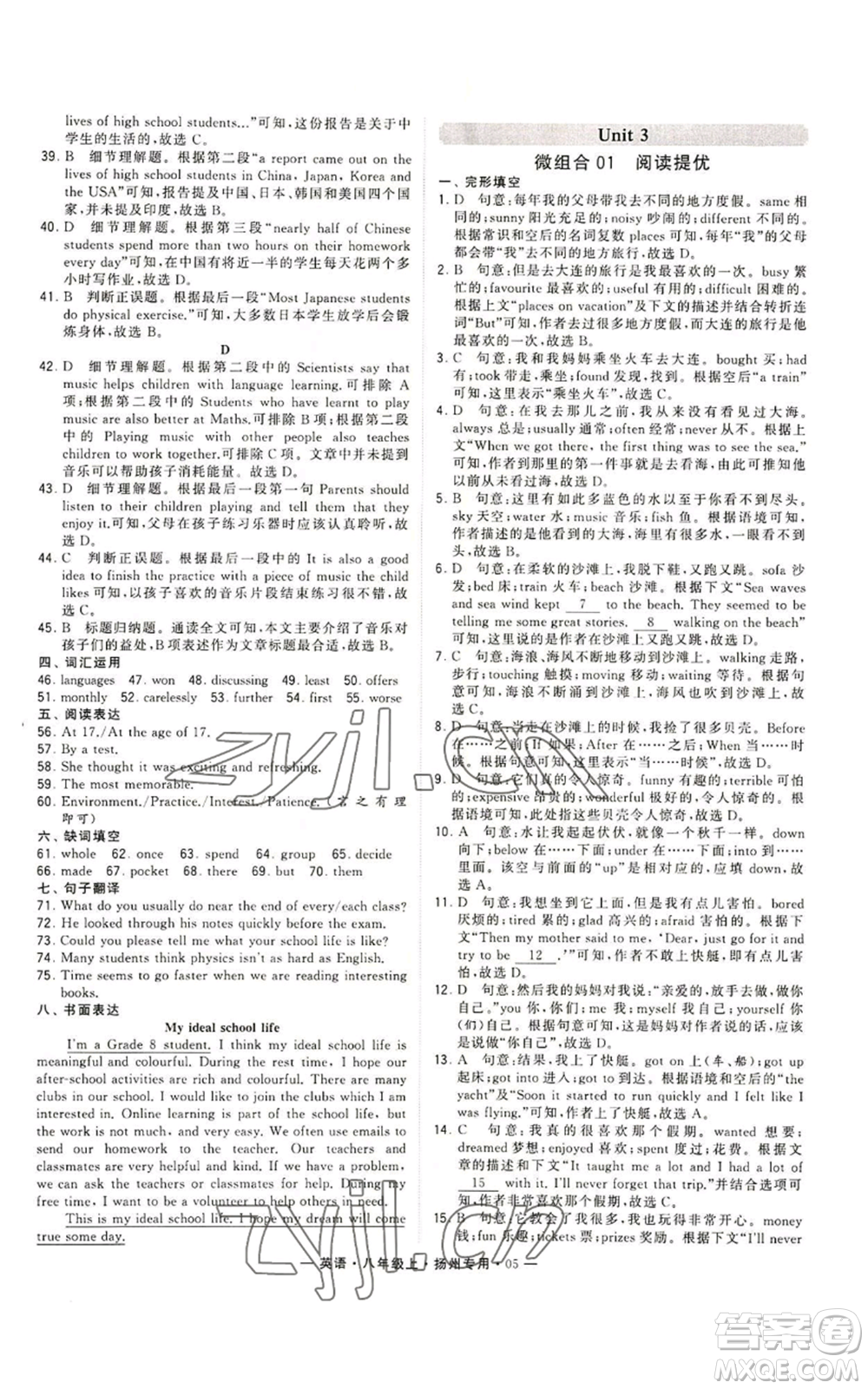 河海大學出版社2022經(jīng)綸學典學霸組合訓練八年級上冊英語譯林版揚州專版參考答案