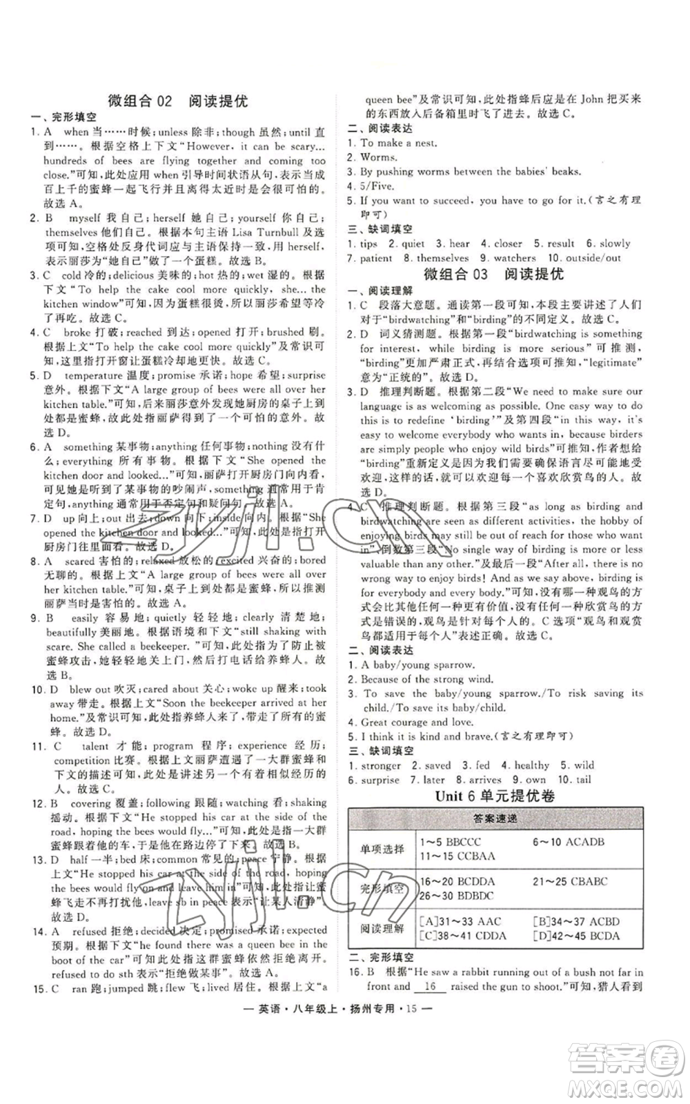 河海大學出版社2022經(jīng)綸學典學霸組合訓練八年級上冊英語譯林版揚州專版參考答案