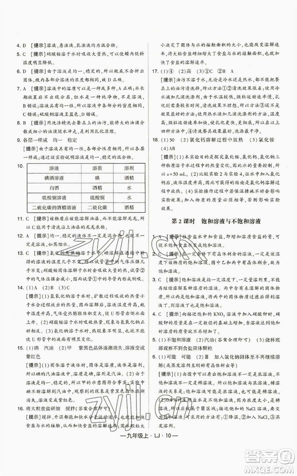 寧夏人民教育出版社2022經綸學典學霸題中題九年級上冊化學魯教版參考答案