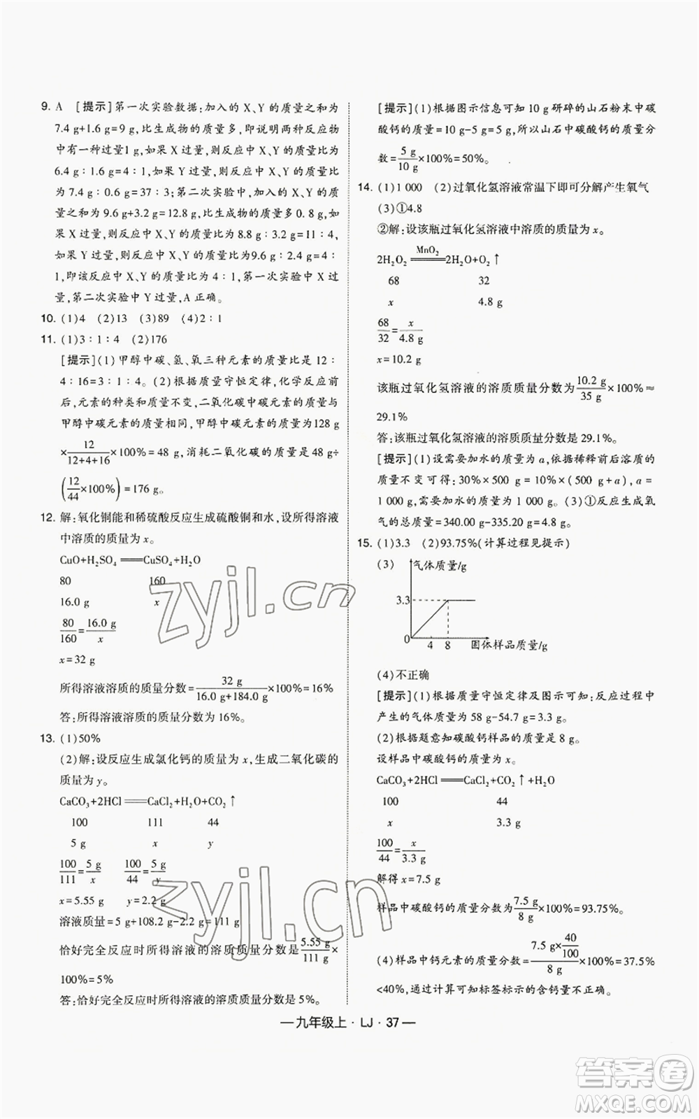 寧夏人民教育出版社2022經綸學典學霸題中題九年級上冊化學魯教版參考答案