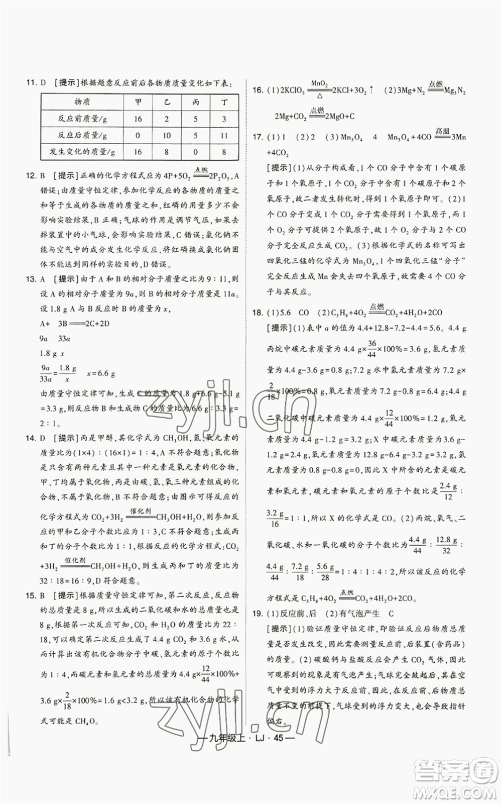 寧夏人民教育出版社2022經綸學典學霸題中題九年級上冊化學魯教版參考答案