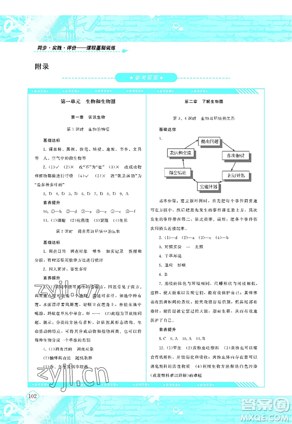 湖南少年兒童出版社2022課程基礎(chǔ)訓(xùn)練七年級(jí)生物上冊(cè)人教版答案