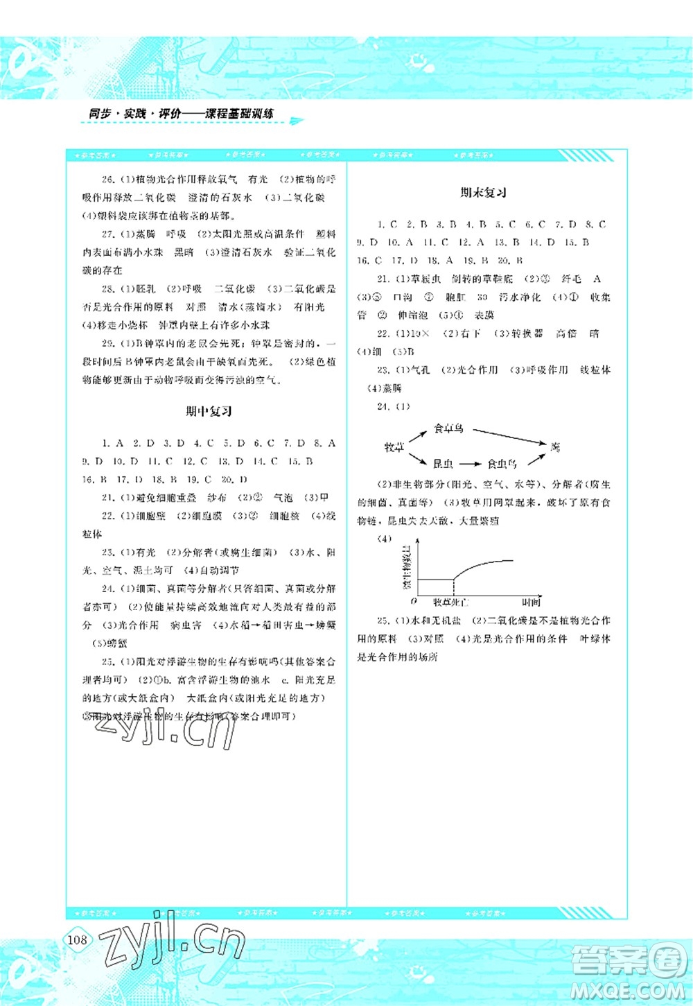 湖南少年兒童出版社2022課程基礎(chǔ)訓(xùn)練七年級(jí)生物上冊(cè)人教版答案