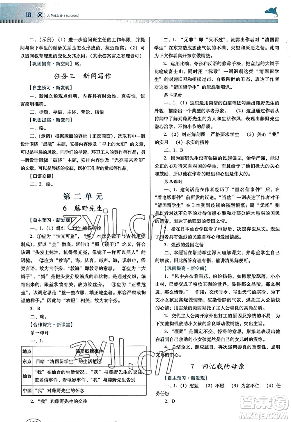 廣東教育出版社2022南方新課堂金牌學(xué)案八年級(jí)語(yǔ)文上冊(cè)人教版答案