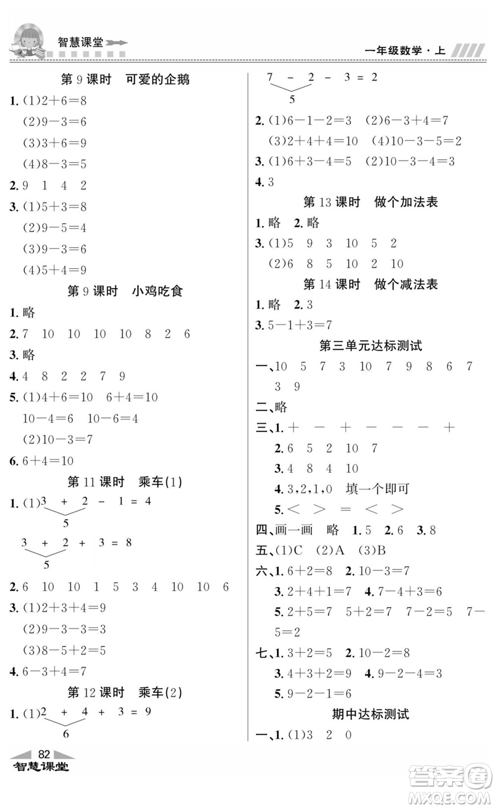 云南科技出版社2022秋智慧課堂同步講練測數(shù)學(xué)一年級(jí)上冊(cè)BS北師版答案