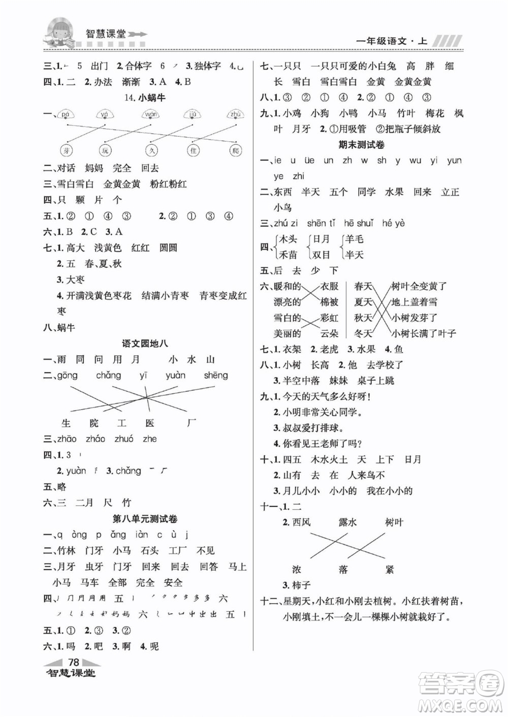 云南科技出版社2022秋智慧課堂同步講練測語文一年級上冊RJ人教版答案