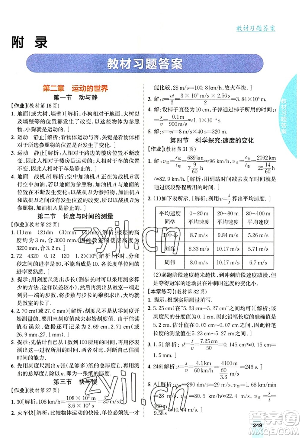 吉林人民出版社2022尖子生學(xué)案八年級(jí)物理上冊(cè)滬科版答案