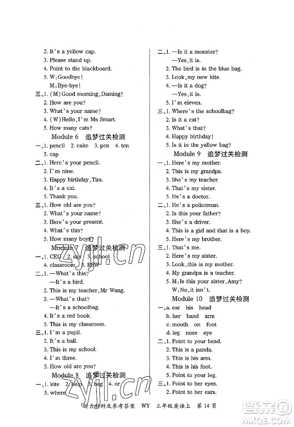 天津科學技術出版社2022追夢之旅大課堂三年級英語上冊WY外研版河南專版答案