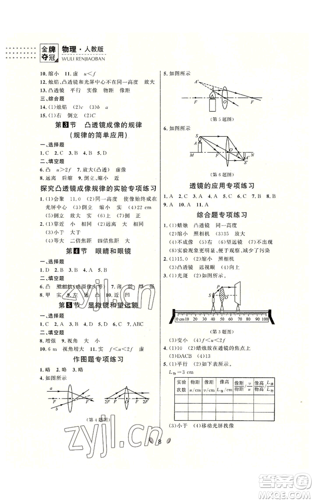 延邊大學(xué)出版社2022點(diǎn)石成金金牌奪冠八年級(jí)上冊(cè)物理人教版參考答案