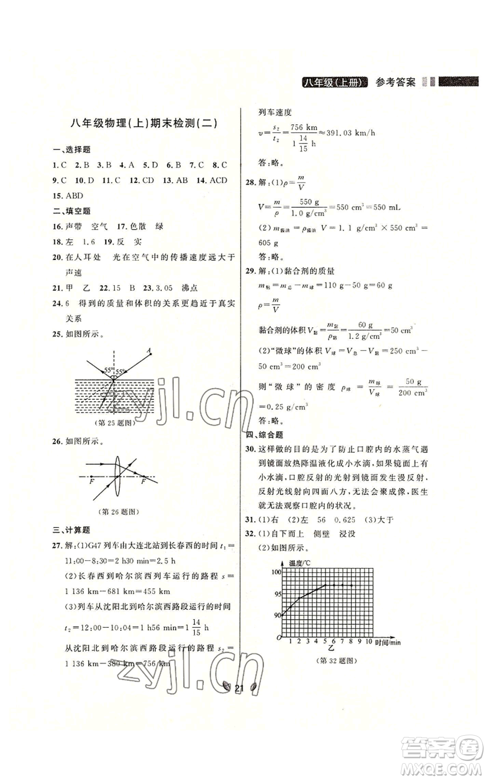 延邊大學(xué)出版社2022點(diǎn)石成金金牌奪冠八年級(jí)上冊(cè)物理人教版參考答案