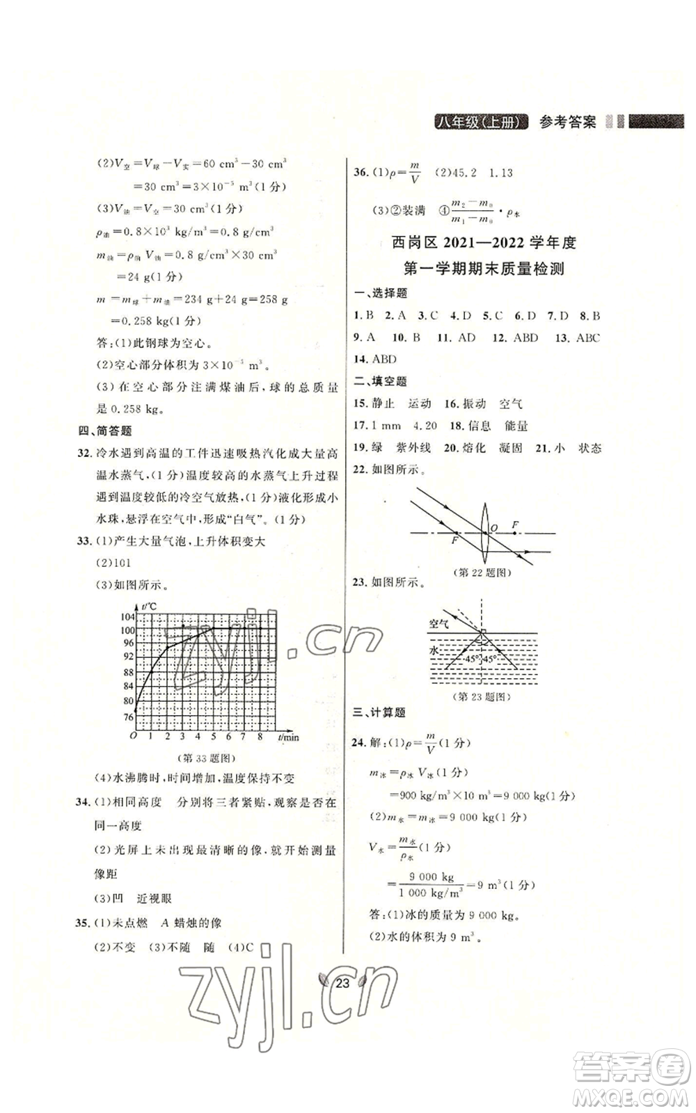 延邊大學(xué)出版社2022點(diǎn)石成金金牌奪冠八年級(jí)上冊(cè)物理人教版參考答案