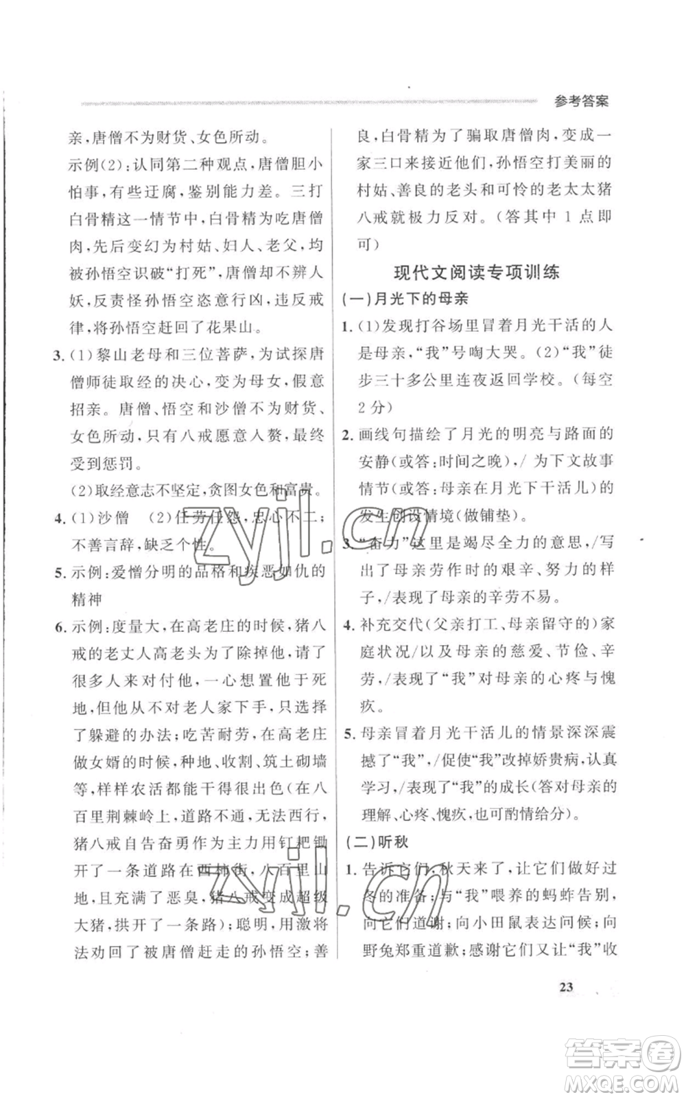 延邊大學(xué)出版社2022秋季點(diǎn)石成金金牌每課通七年級上冊語文人教版參考答案