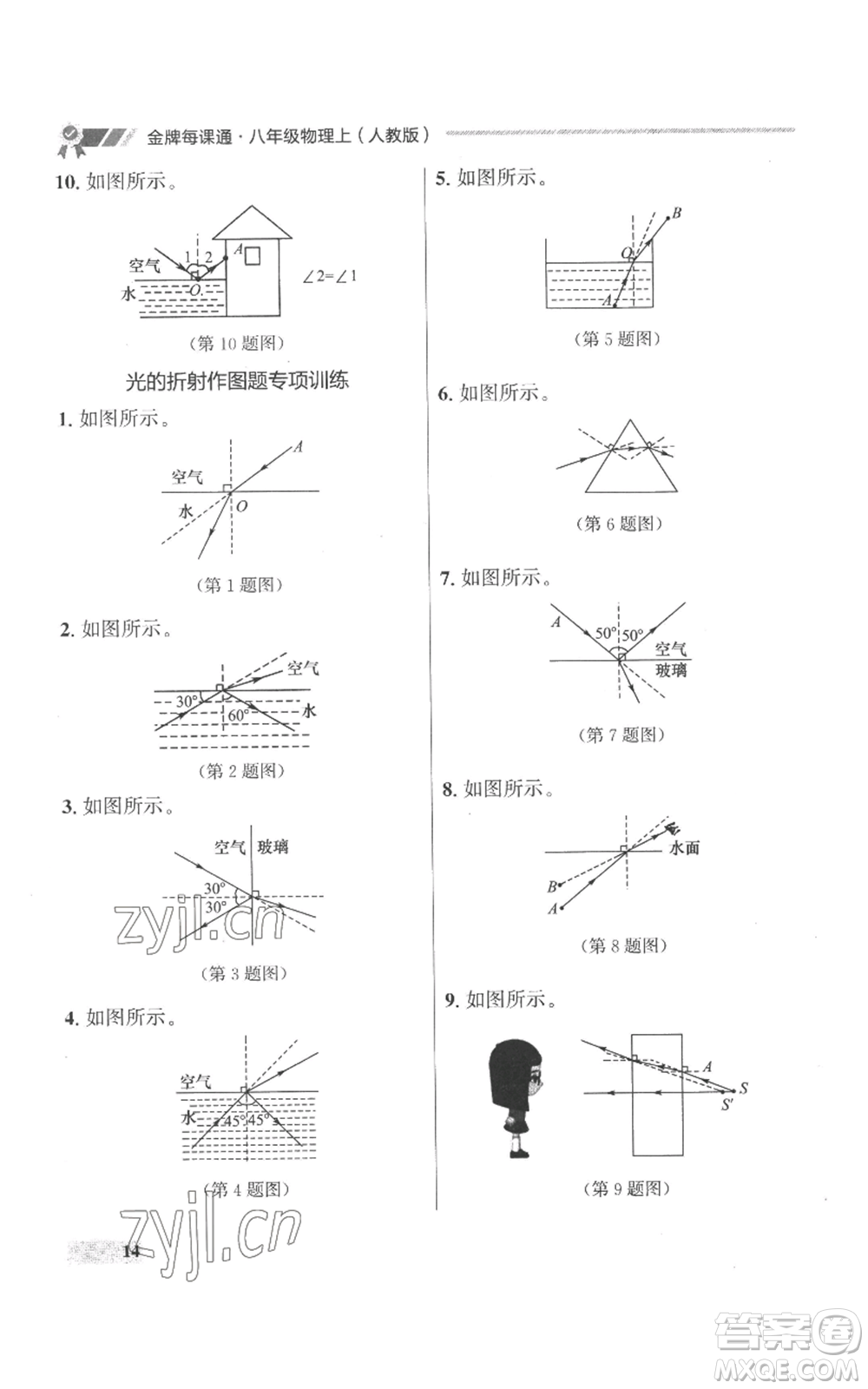 延邊大學出版社2022秋季點石成金金牌每課通八年級上冊物理人教版參考答案