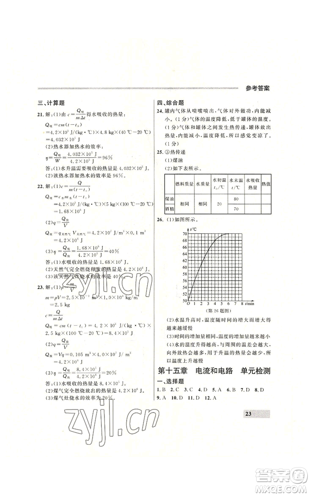 延邊大學出版社2022秋季點石成金金牌每課通九年級物理人教版大連專版參考答案