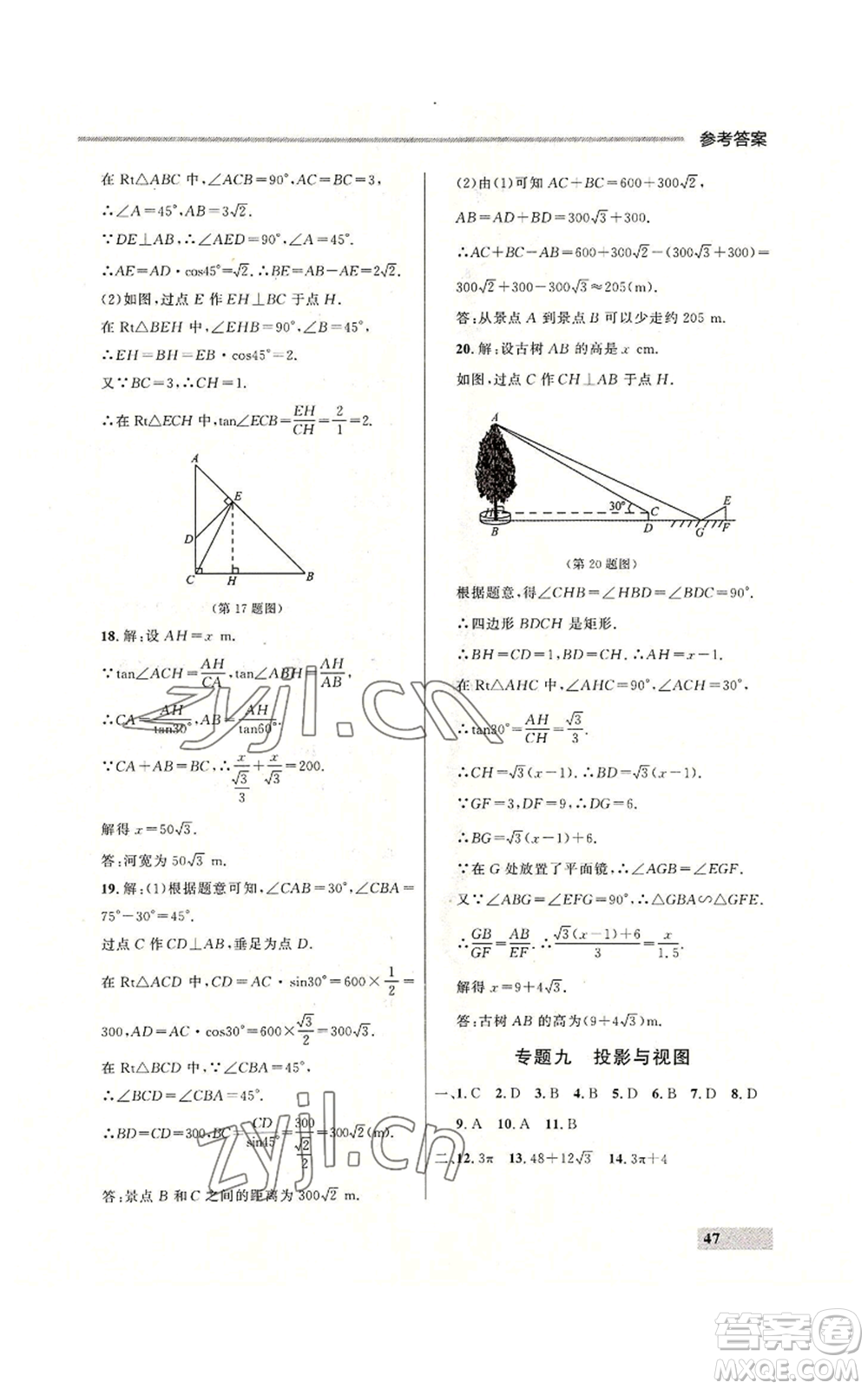 延邊大學出版社2022秋季點石成金金牌每課通九年級數(shù)學人教版大連專版參考答案