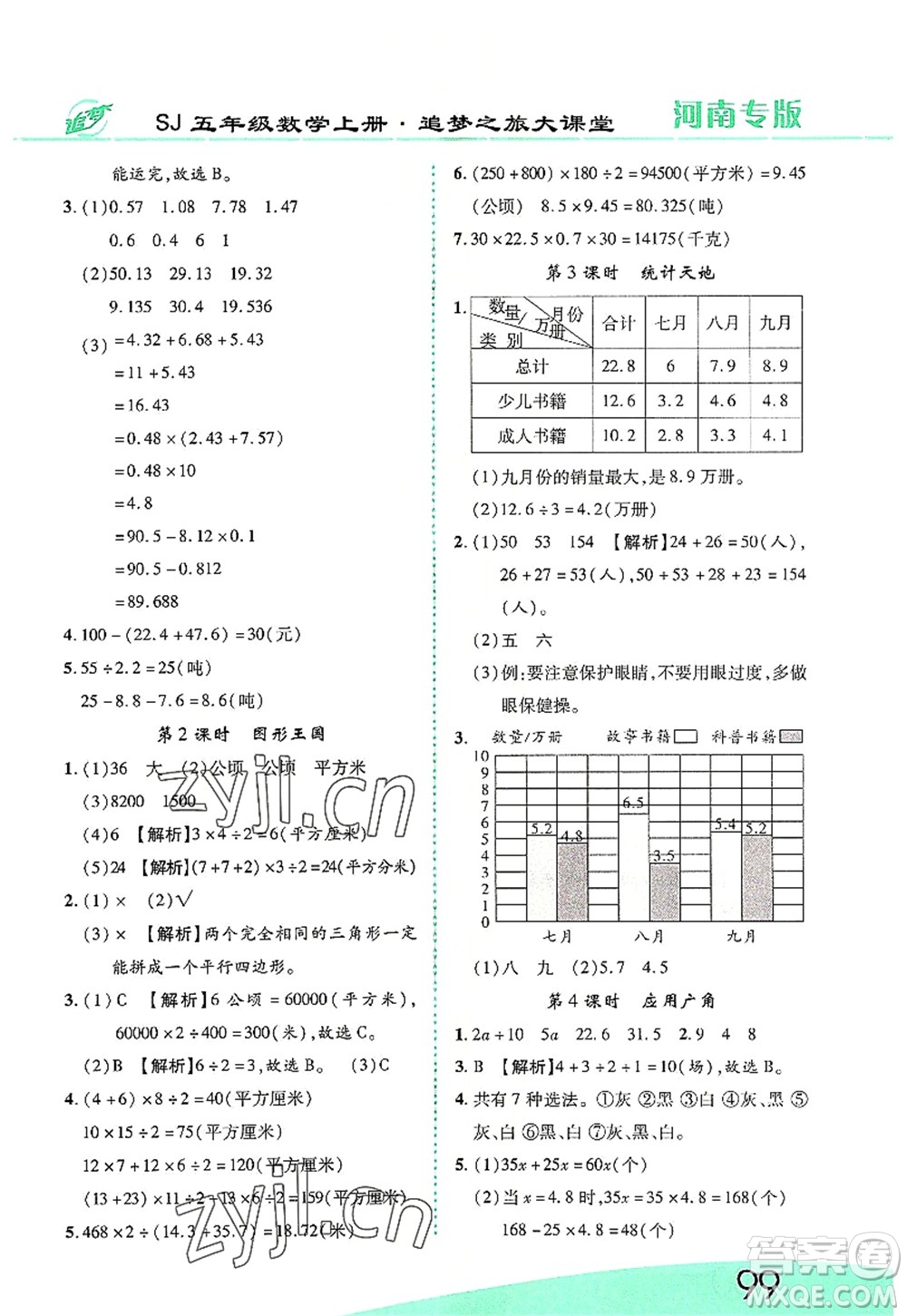 天津科學(xué)技術(shù)出版社2022追夢之旅大課堂五年級數(shù)學(xué)上冊SJ蘇教版河南專版答案