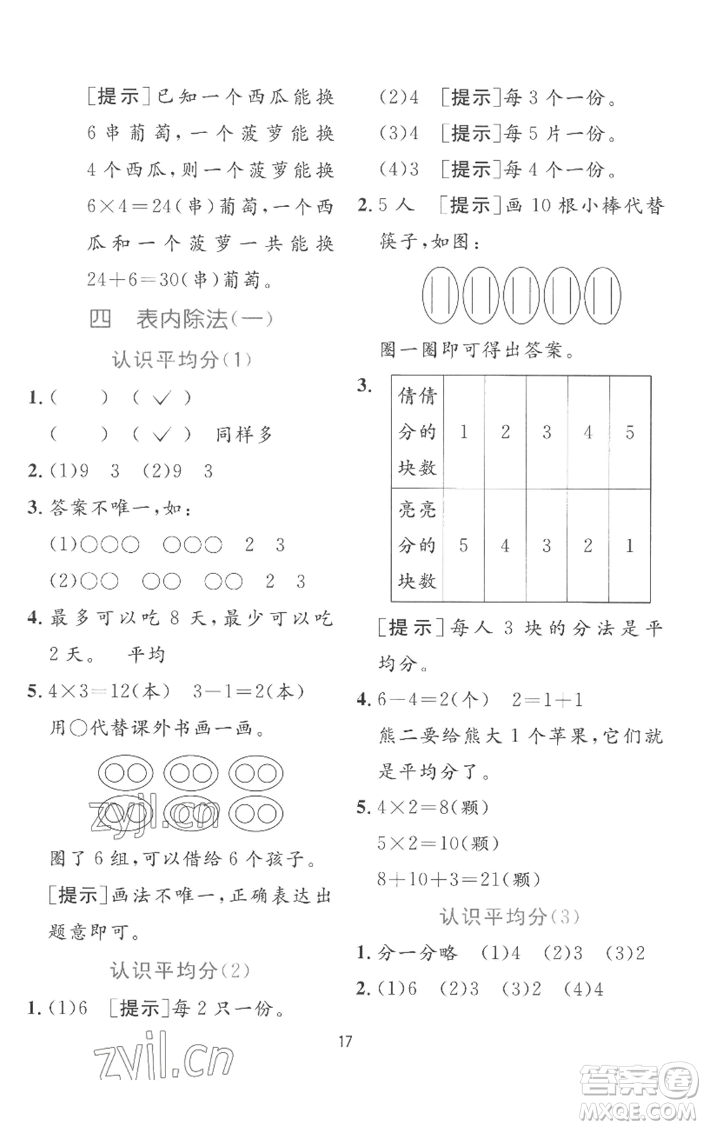 江蘇人民出版社2022秋季實(shí)驗(yàn)班提優(yōu)訓(xùn)練二年級上冊數(shù)學(xué)蘇教版參考答案