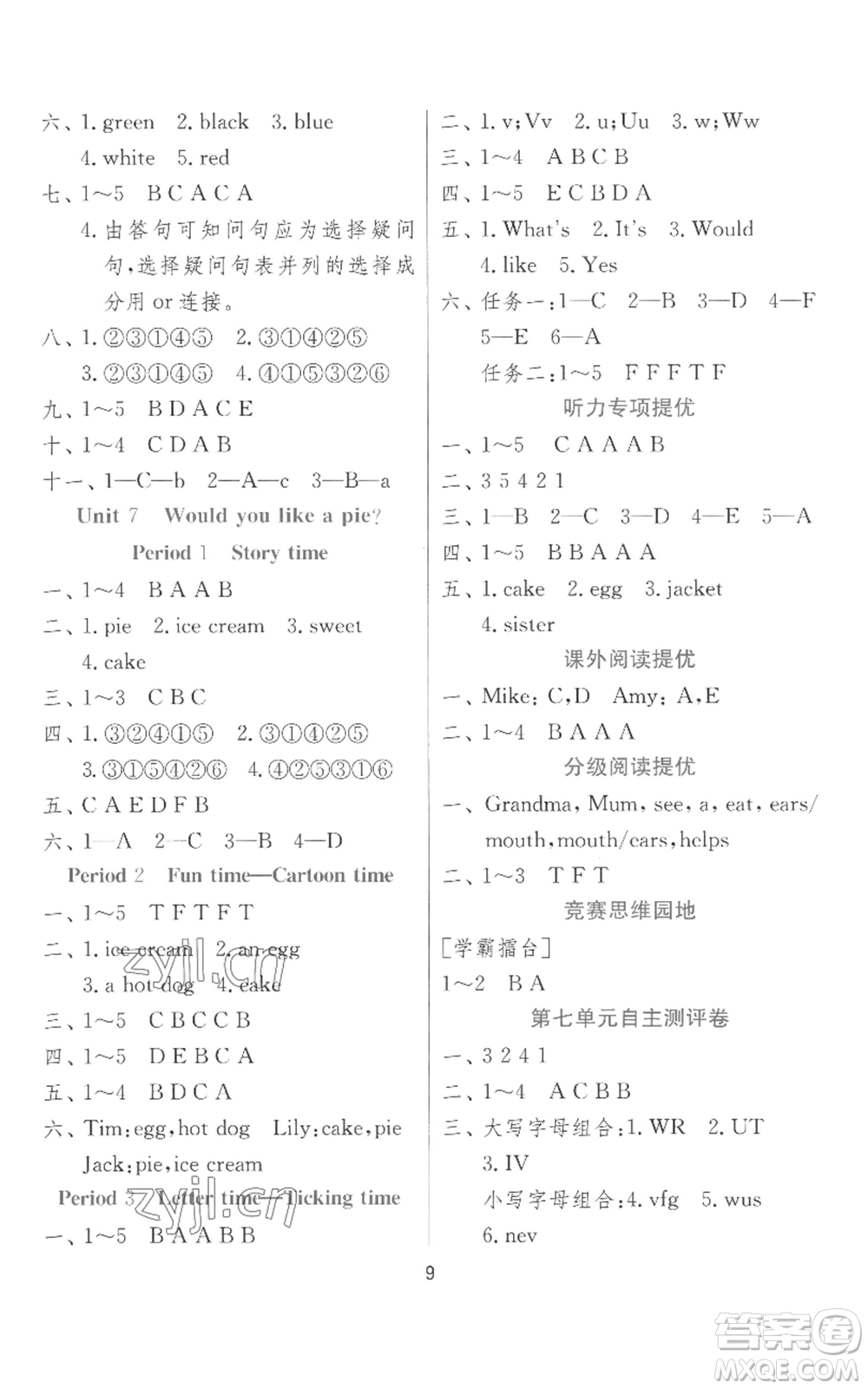 江蘇人民出版社2022秋季實(shí)驗(yàn)班提優(yōu)訓(xùn)練三年級(jí)上冊(cè)英語(yǔ)譯林版參考答案