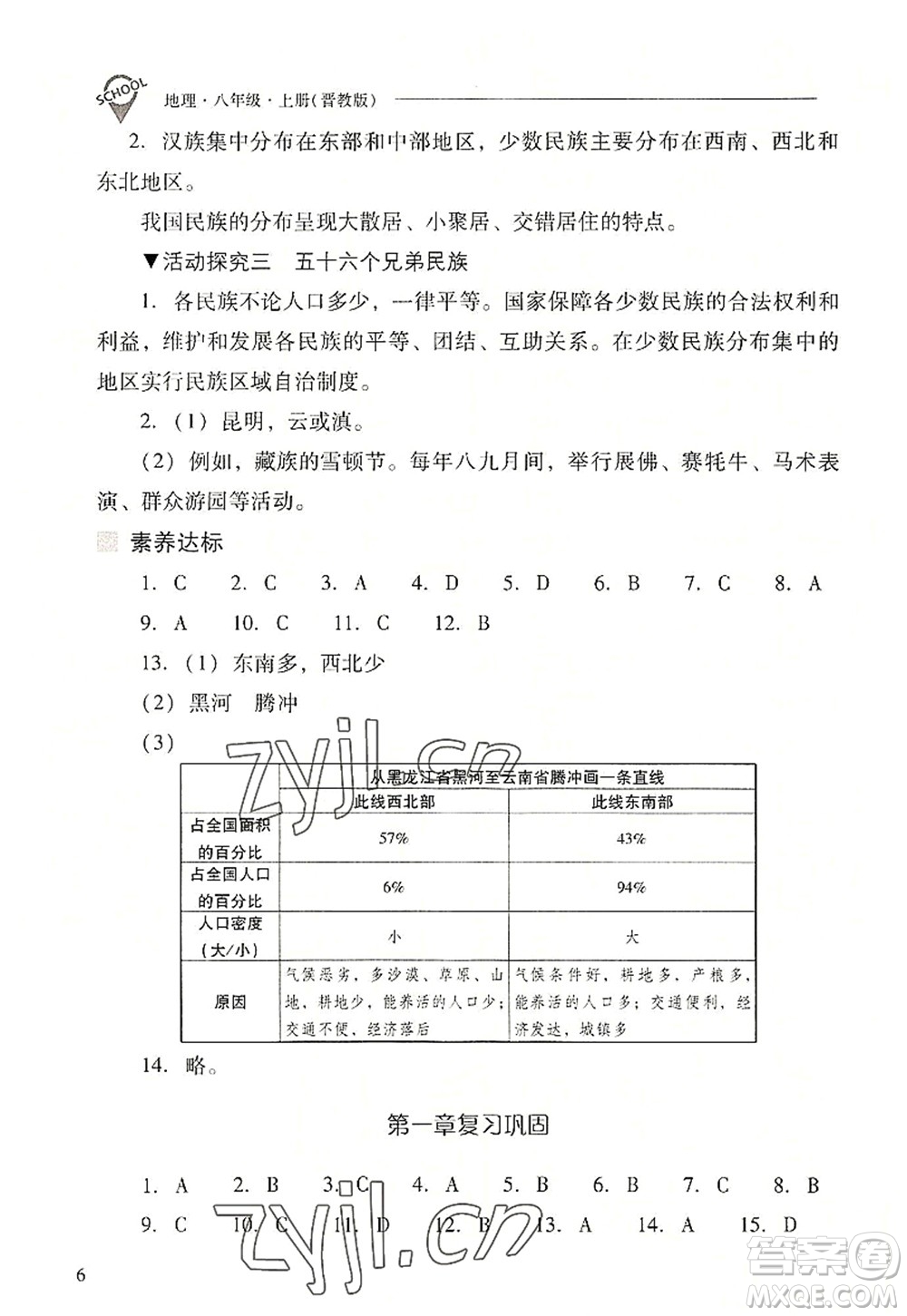 山西教育出版社2022新課程問題解決導(dǎo)學(xué)方案八年級地理上冊晉教版答案