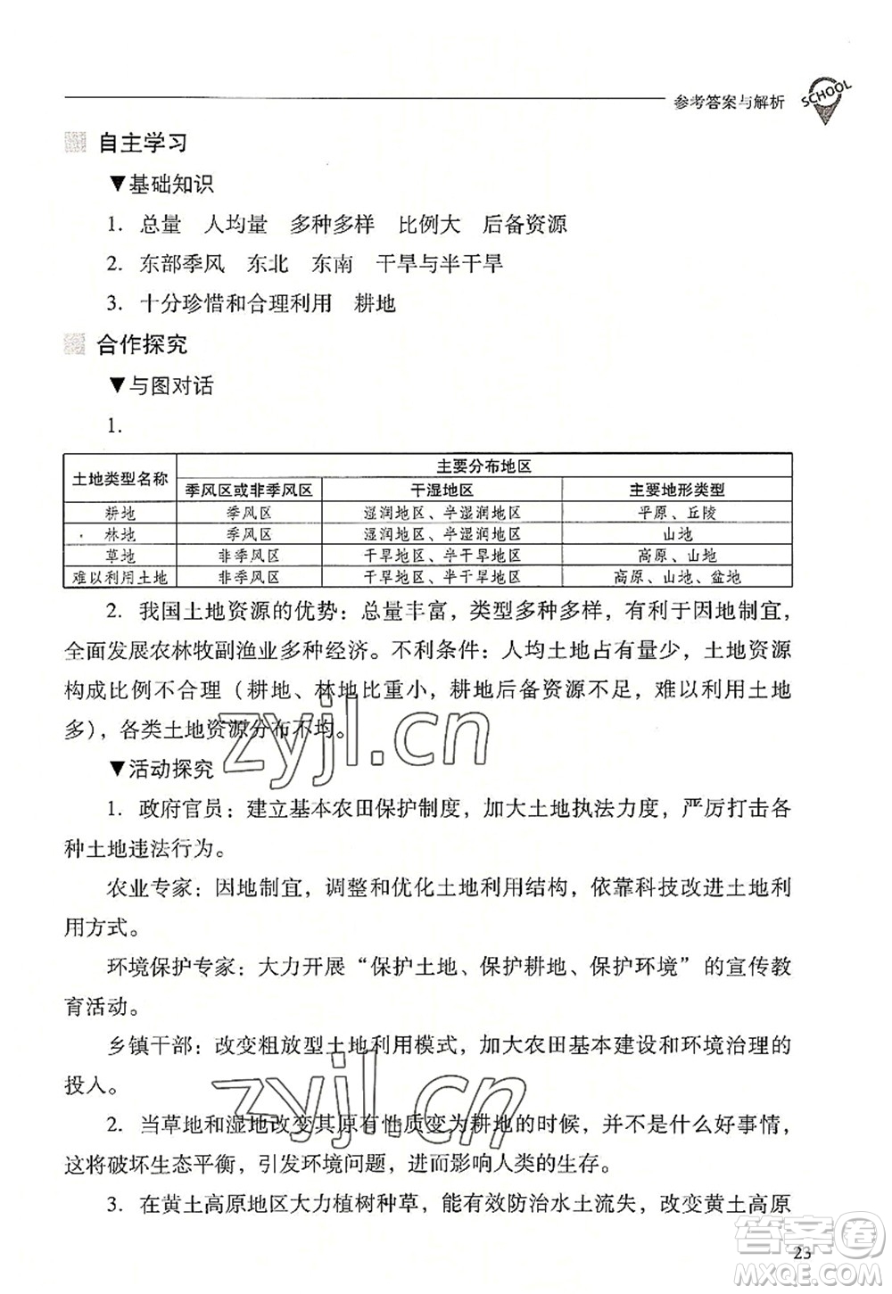 山西教育出版社2022新課程問題解決導(dǎo)學(xué)方案八年級地理上冊晉教版答案