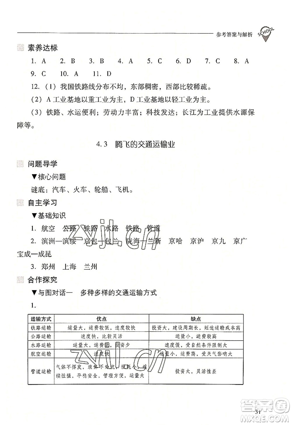 山西教育出版社2022新課程問題解決導(dǎo)學(xué)方案八年級地理上冊晉教版答案